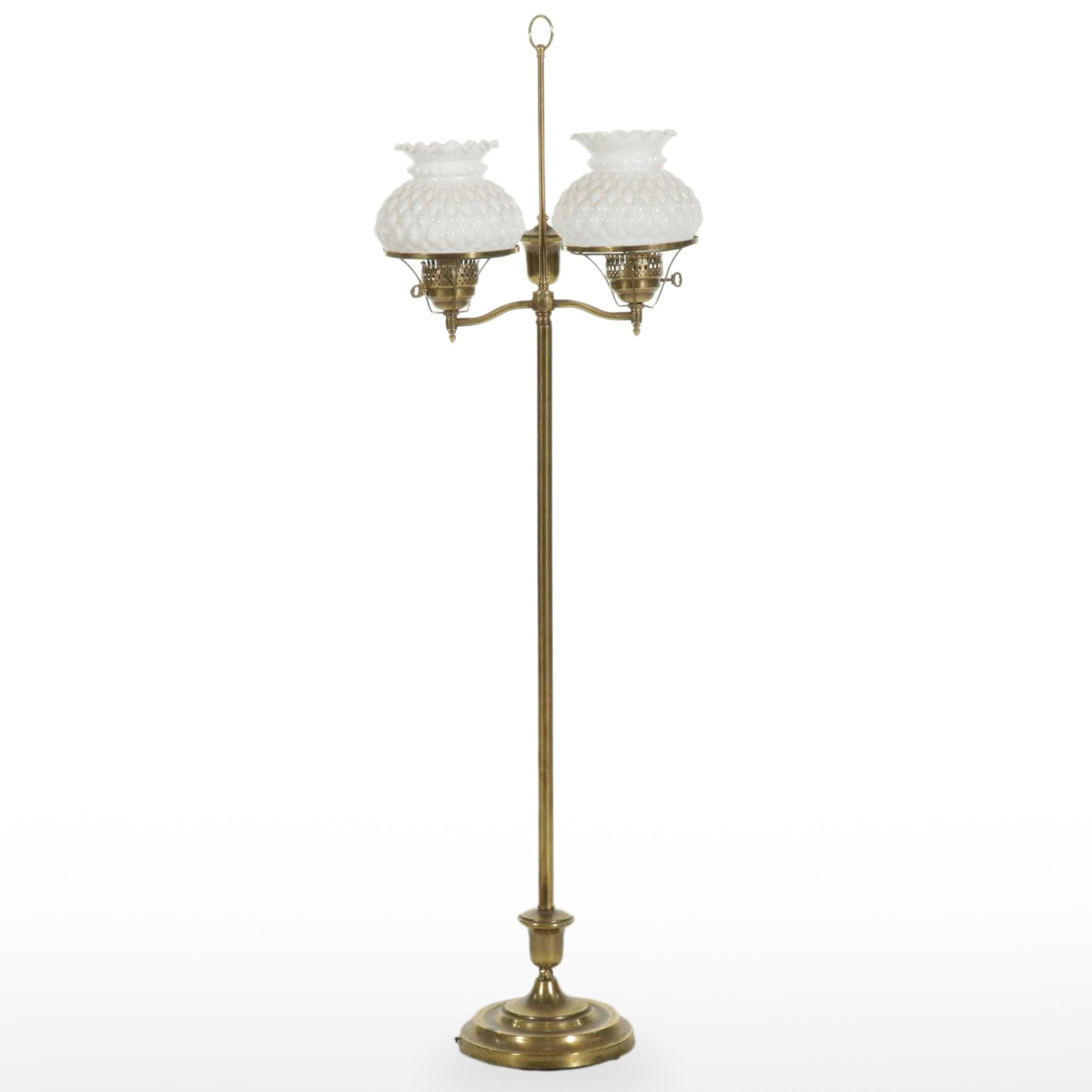 Two Light Faux Oil Floor Lamp with Milk Glass Shades, Mid to Late 20th Century