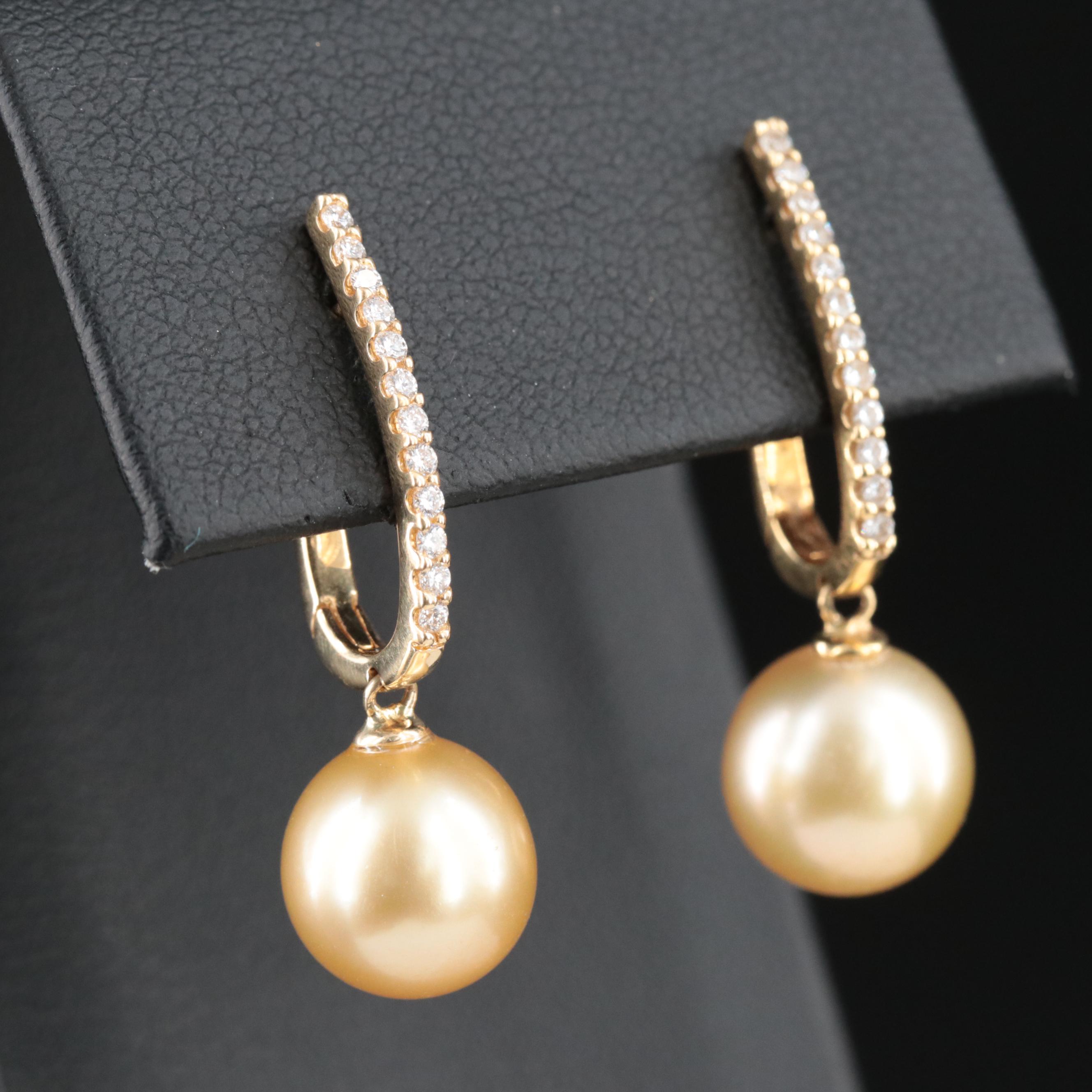 18K 10.00 MM Pearl and Diamond Earrings