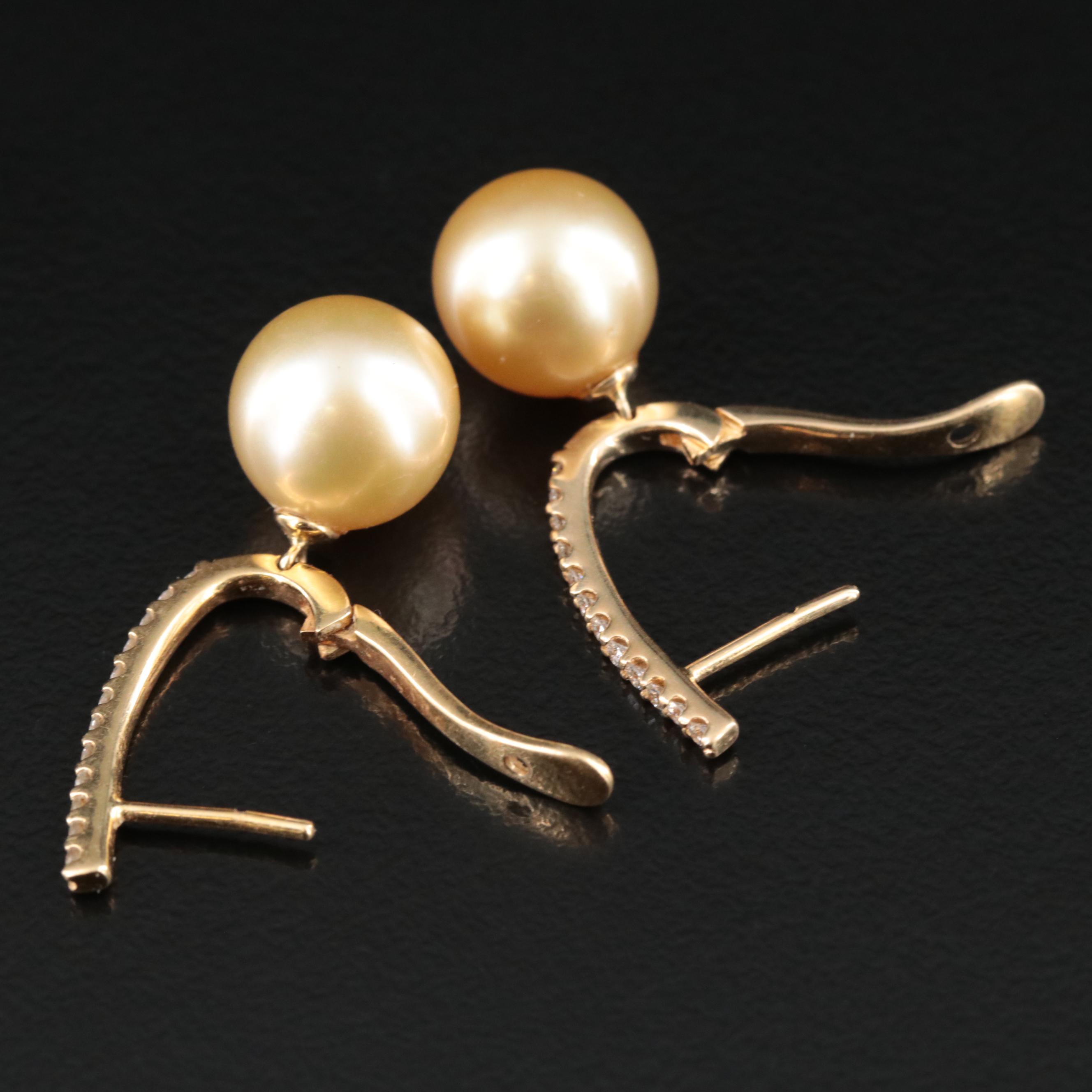18K 10.00 MM Pearl and Diamond Earrings