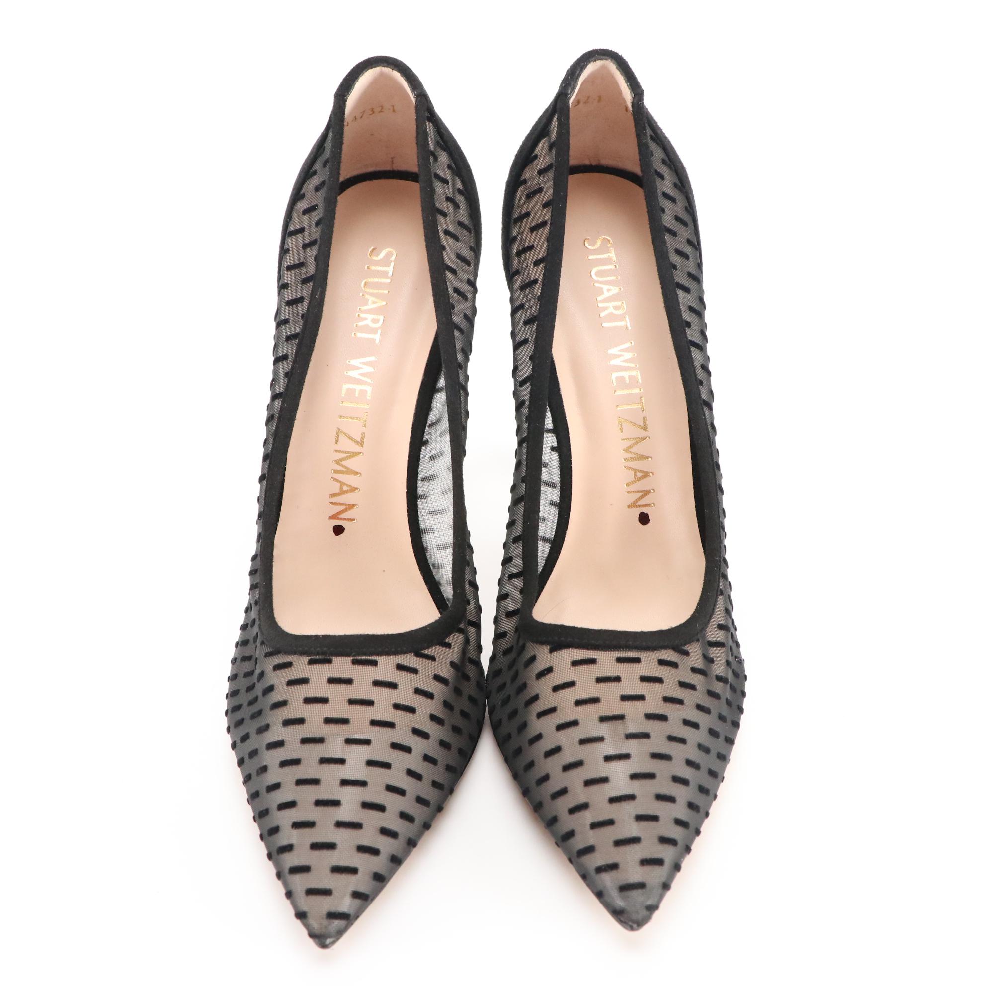 Stuart Weitzman Pointed Toe High Heeled Pumps in Flocked Mesh, New in Box