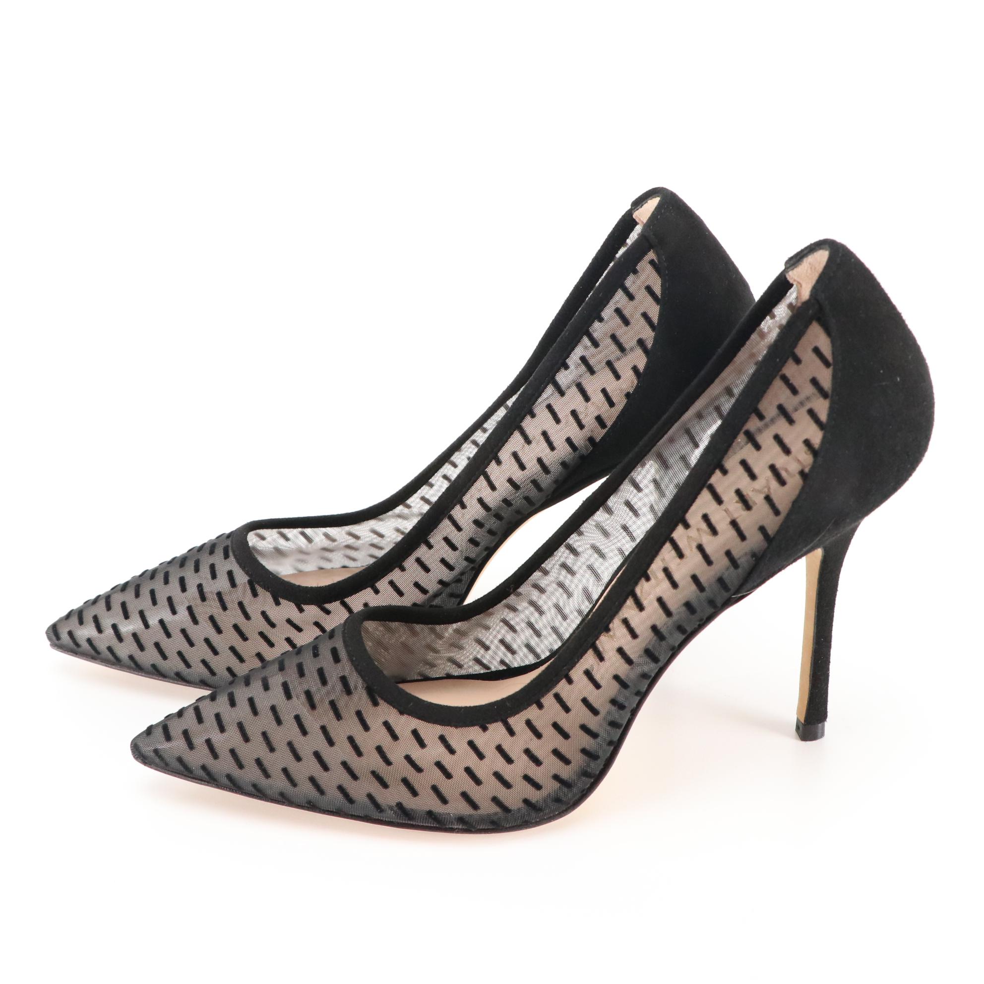 Stuart Weitzman Pointed Toe High Heeled Pumps in Flocked Mesh, New in Box