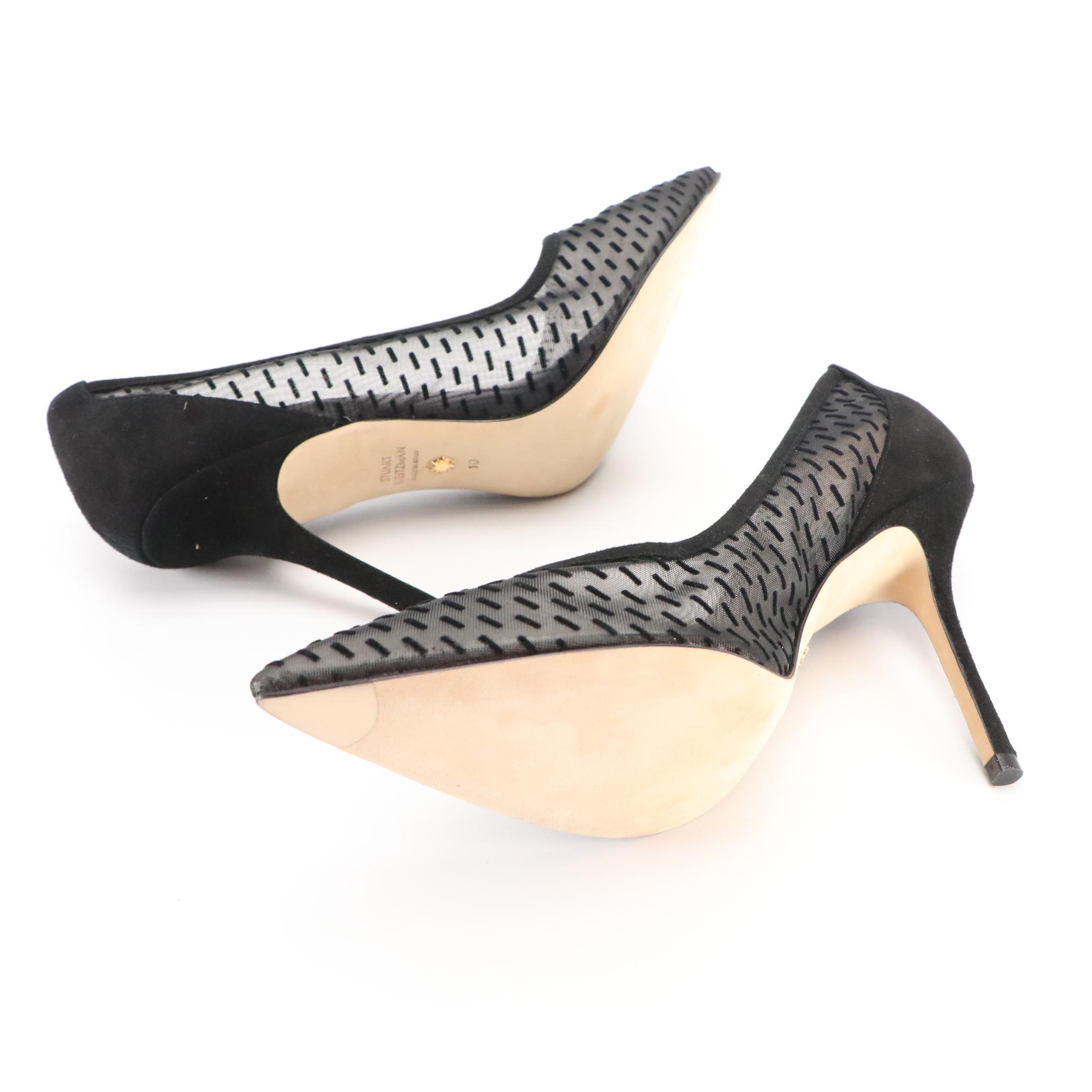 Stuart Weitzman Pointed Toe High Heeled Pumps in Flocked Mesh, New in Box