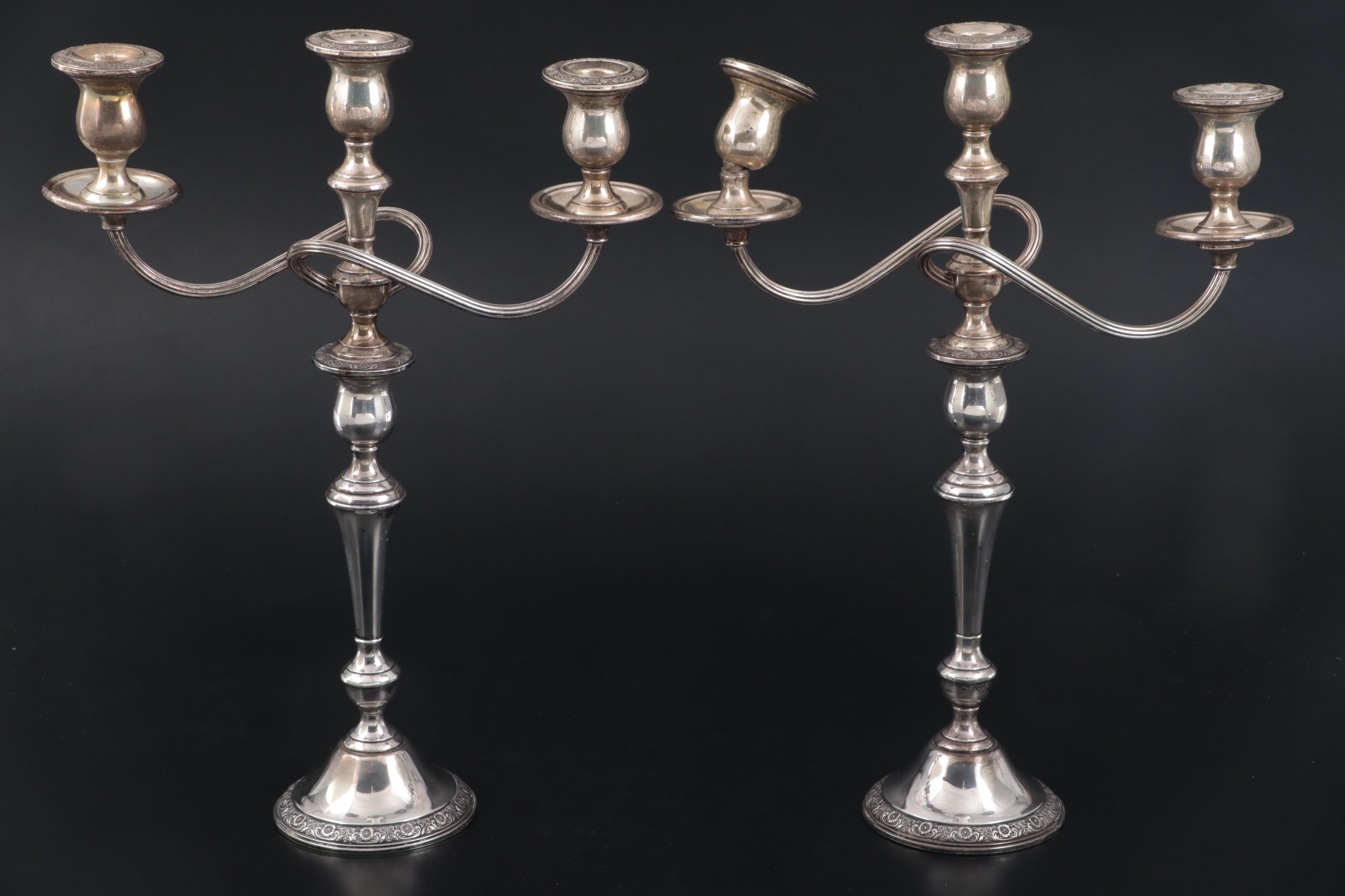 International Sterling Silver Candelabras with Columbia Sterling Silver Bowl