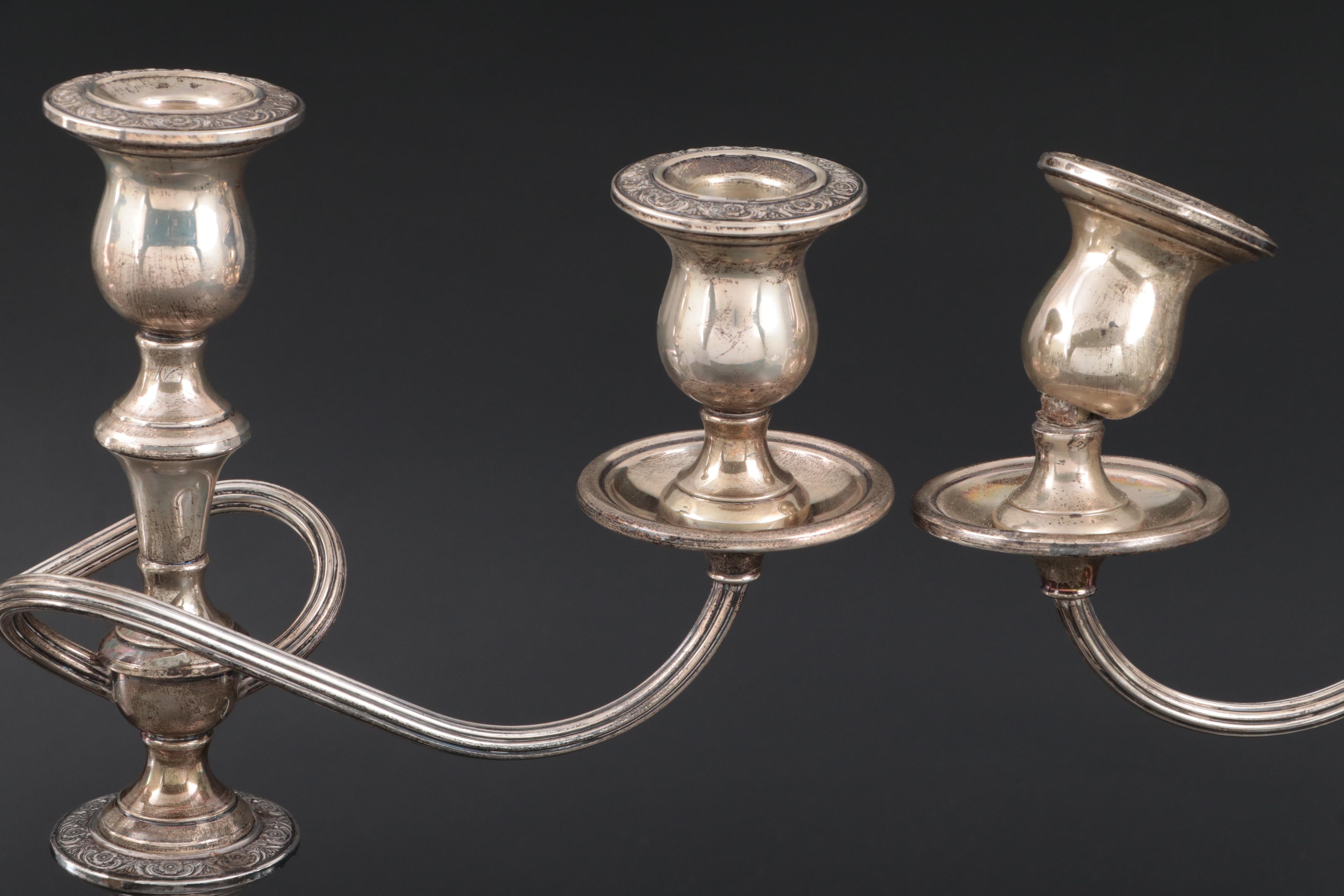 International Sterling Silver Candelabras with Columbia Sterling Silver Bowl