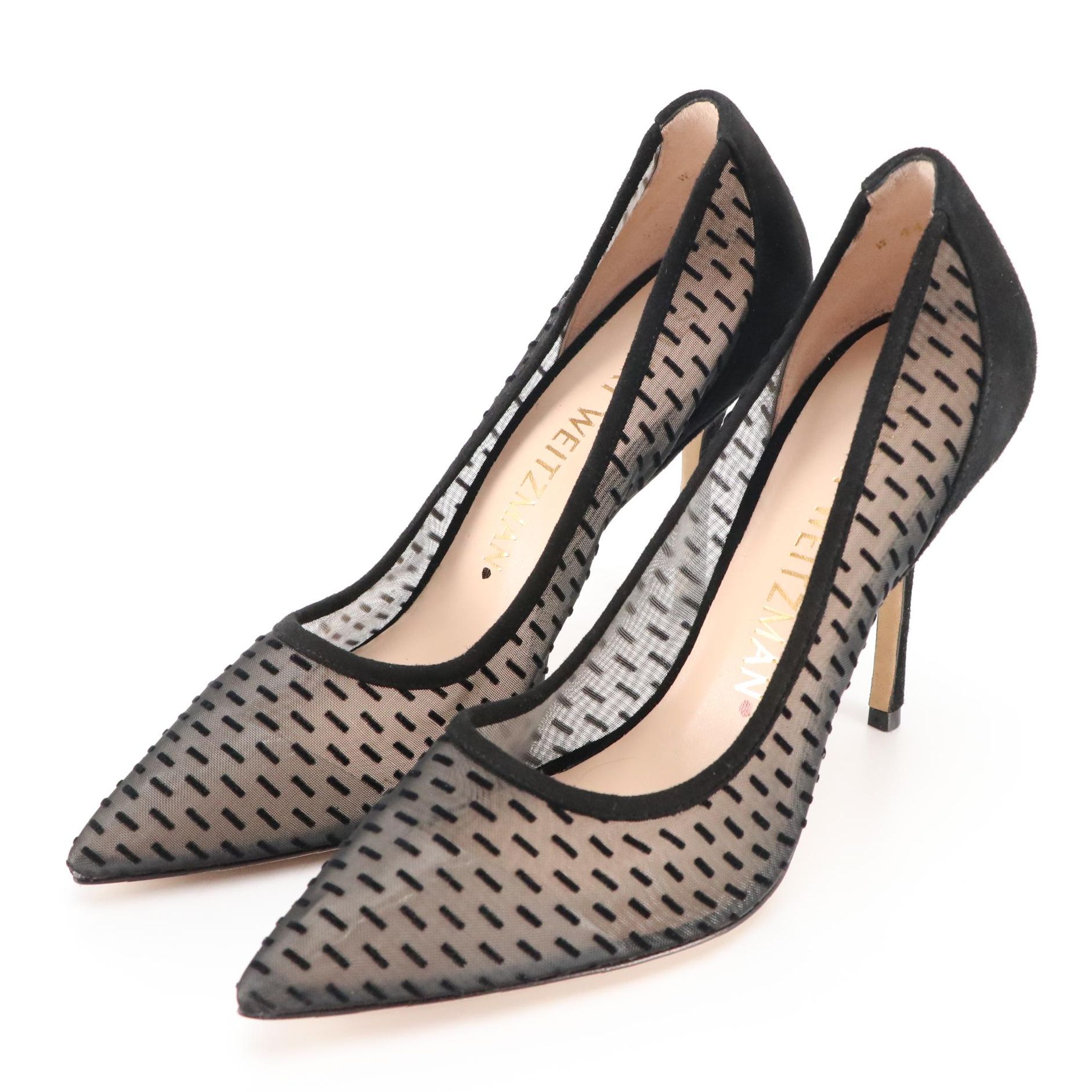 Stuart Weitzman Pointed Toe High Heeled Pumps in Flocked Mesh, New in Box