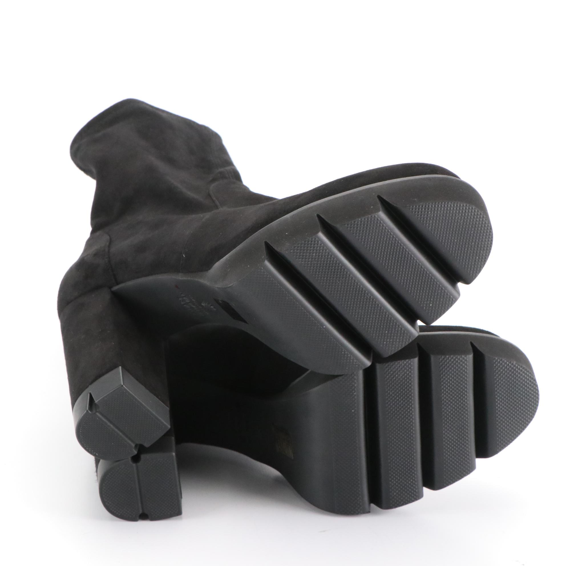 Stuart Weitzman Black Suede Platform Sock Booties in Box