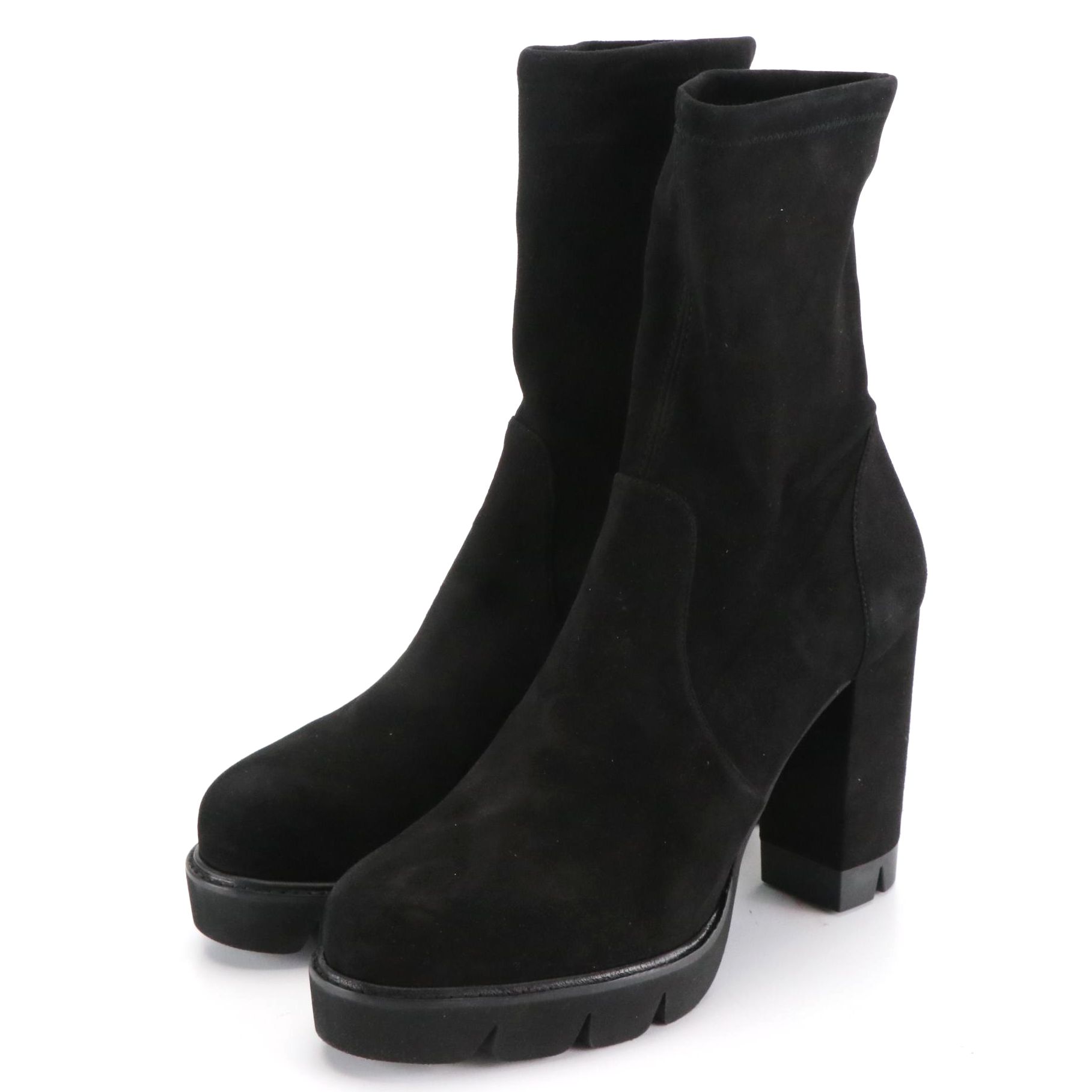 Stuart Weitzman Black Suede Platform Sock Booties in Box