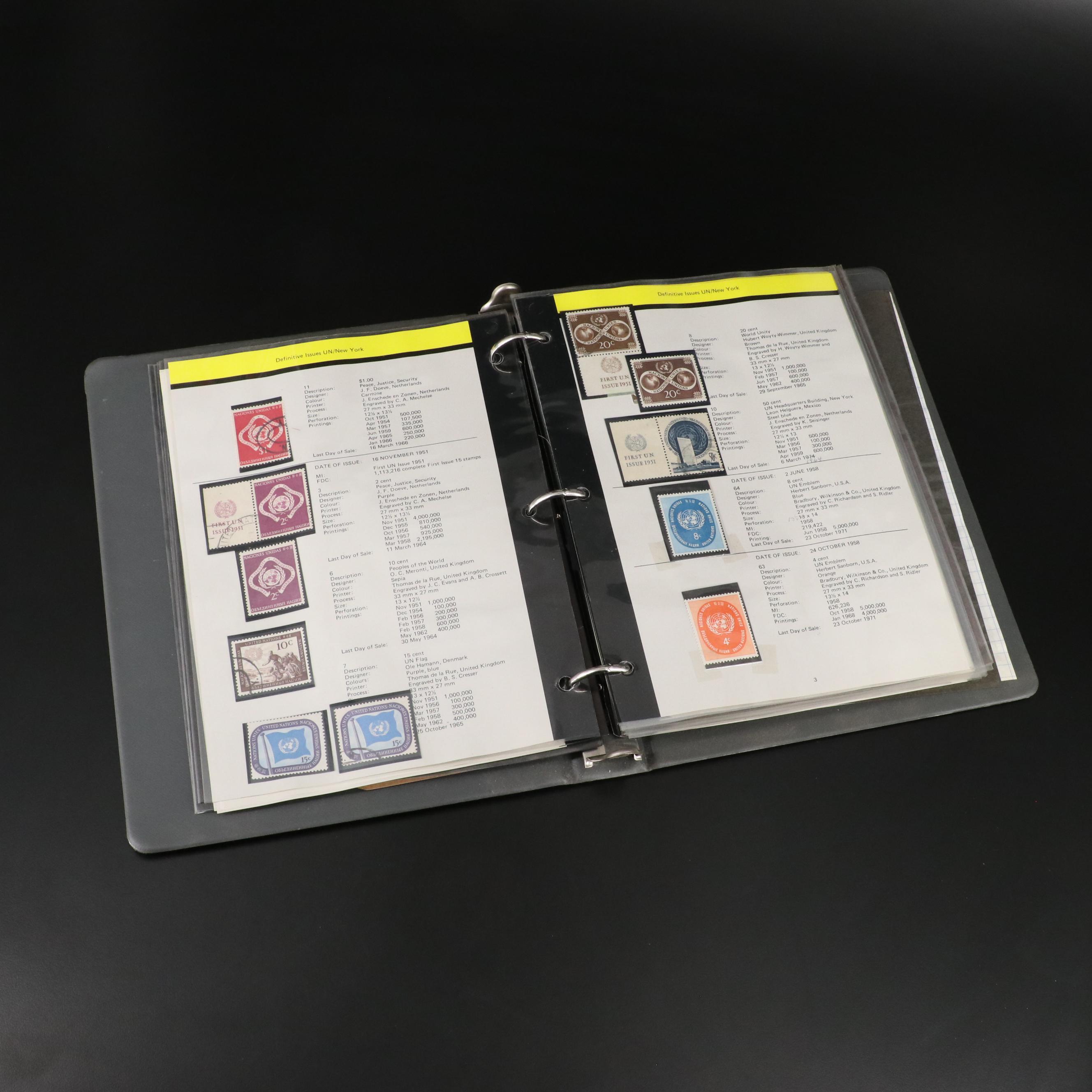 Stamp Album With Over 200 United Nations Stamps From Around the World