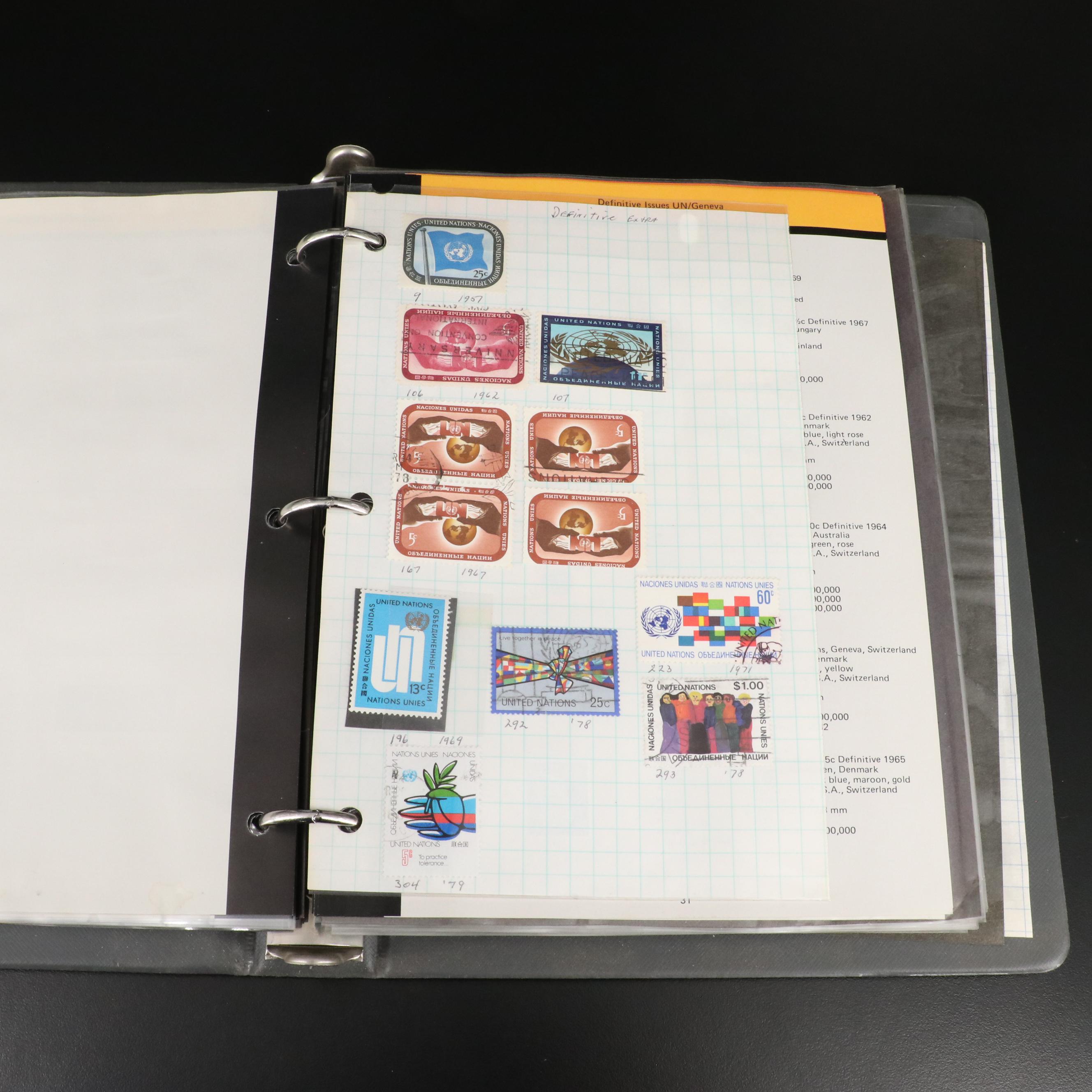 Stamp Album With Over 200 United Nations Stamps From Around the World