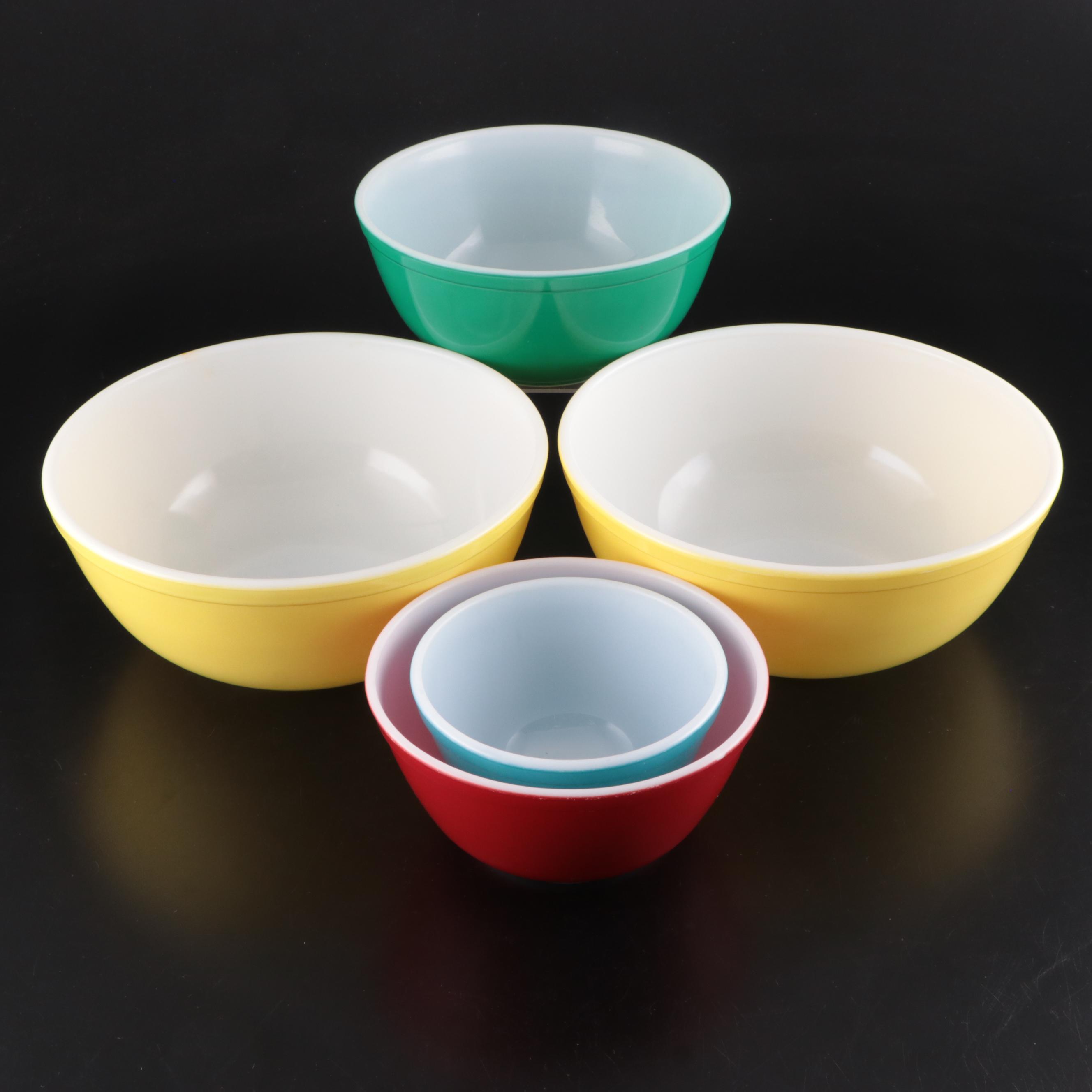 Pyrex "Primary Colors" Glass Mixing Bowls, Mid-20th Century