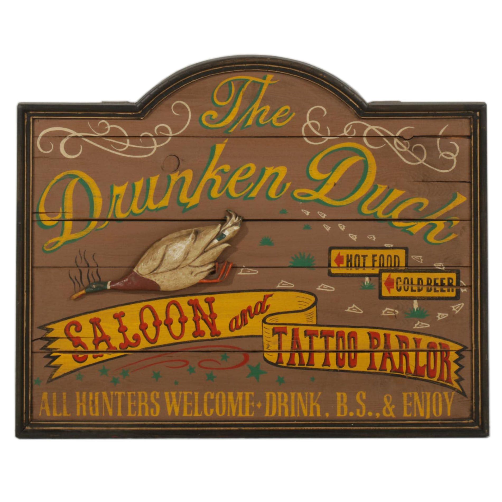 Wooden Hand-Painted Saloon and Tattoo Parlor Sign