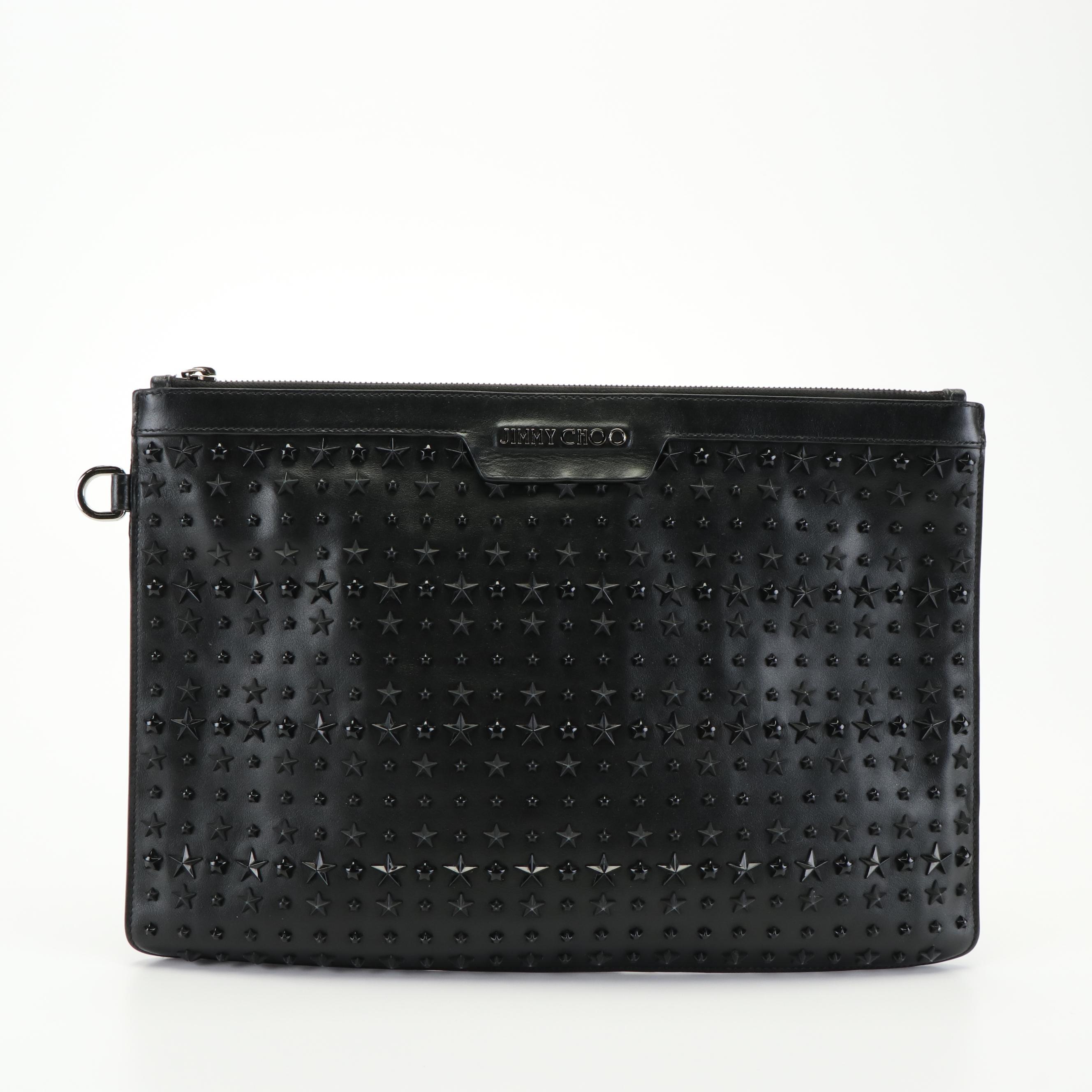 Jimmy Choo Clutch Bag with Star Studs in Black Leather