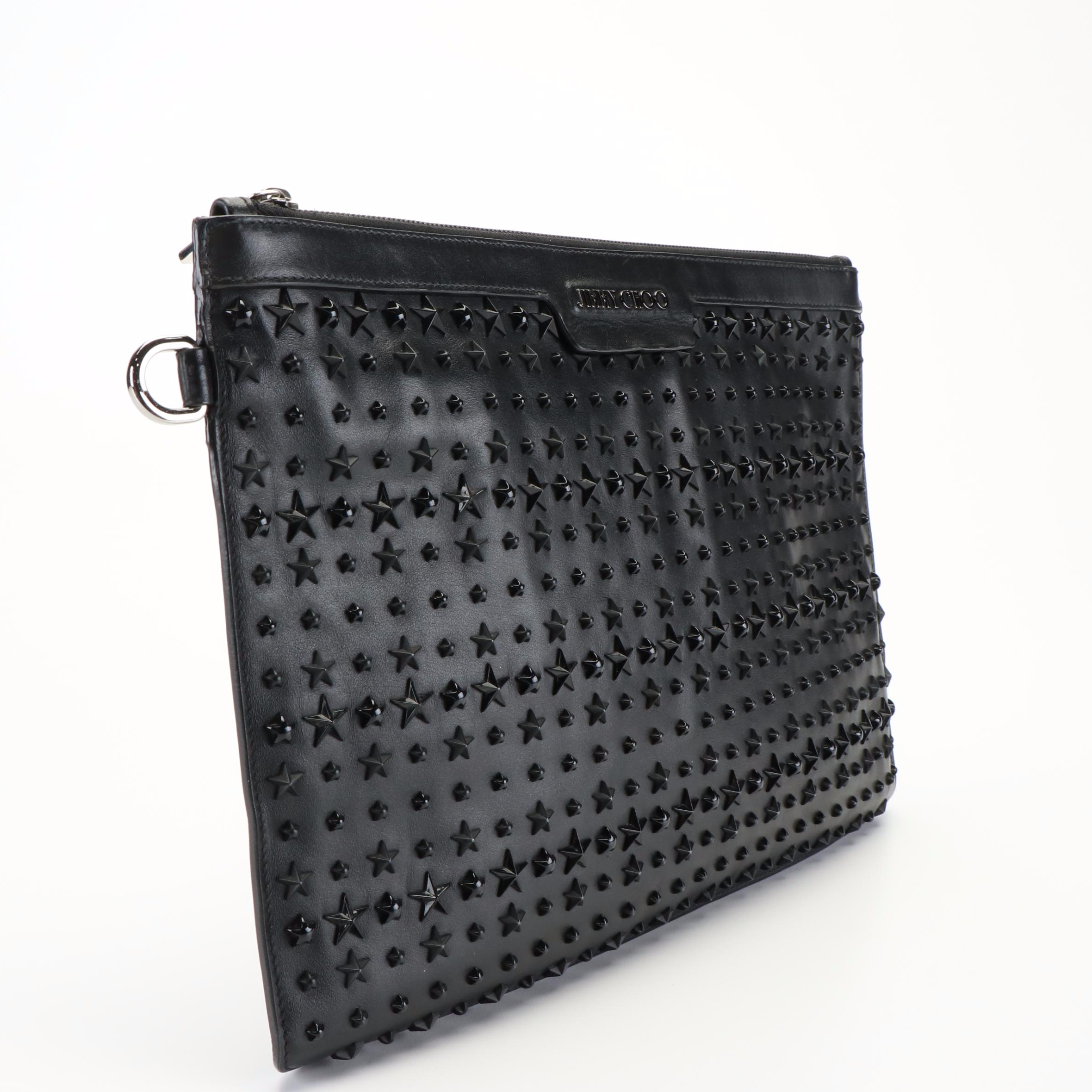 Jimmy Choo Clutch Bag with Star Studs in Black Leather