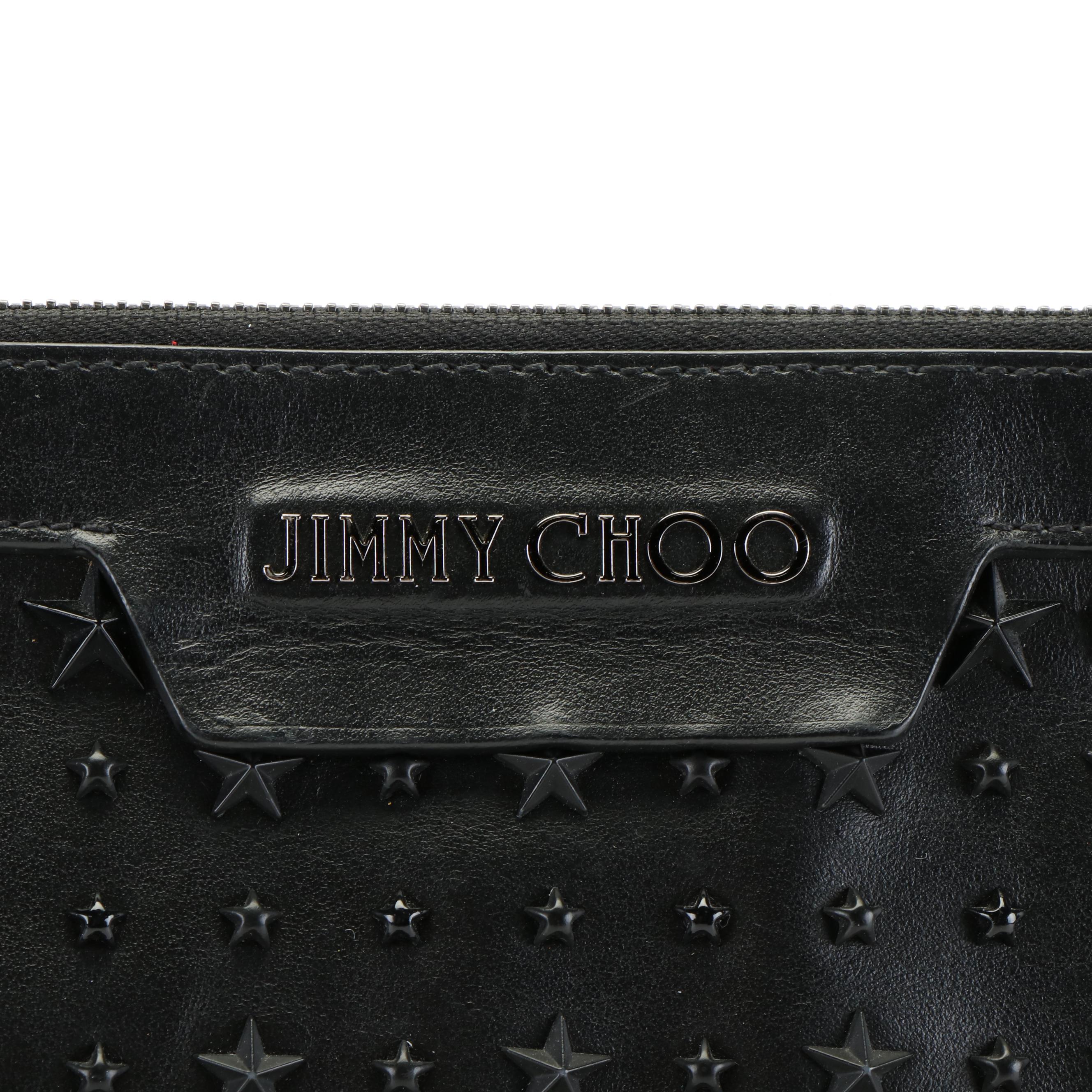 Jimmy Choo Clutch Bag with Star Studs in Black Leather