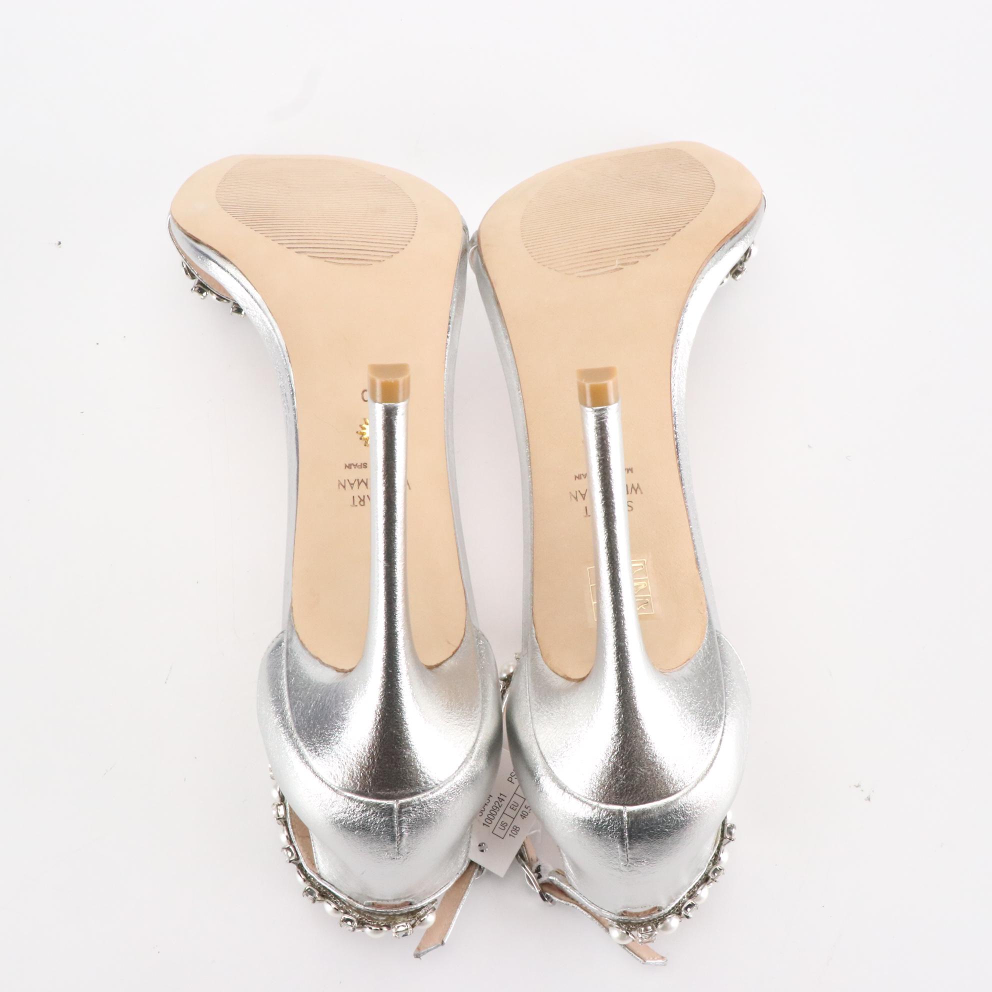 Stuart Weitzman Black and Embellished Silver High Heeled Sandals, New in Box