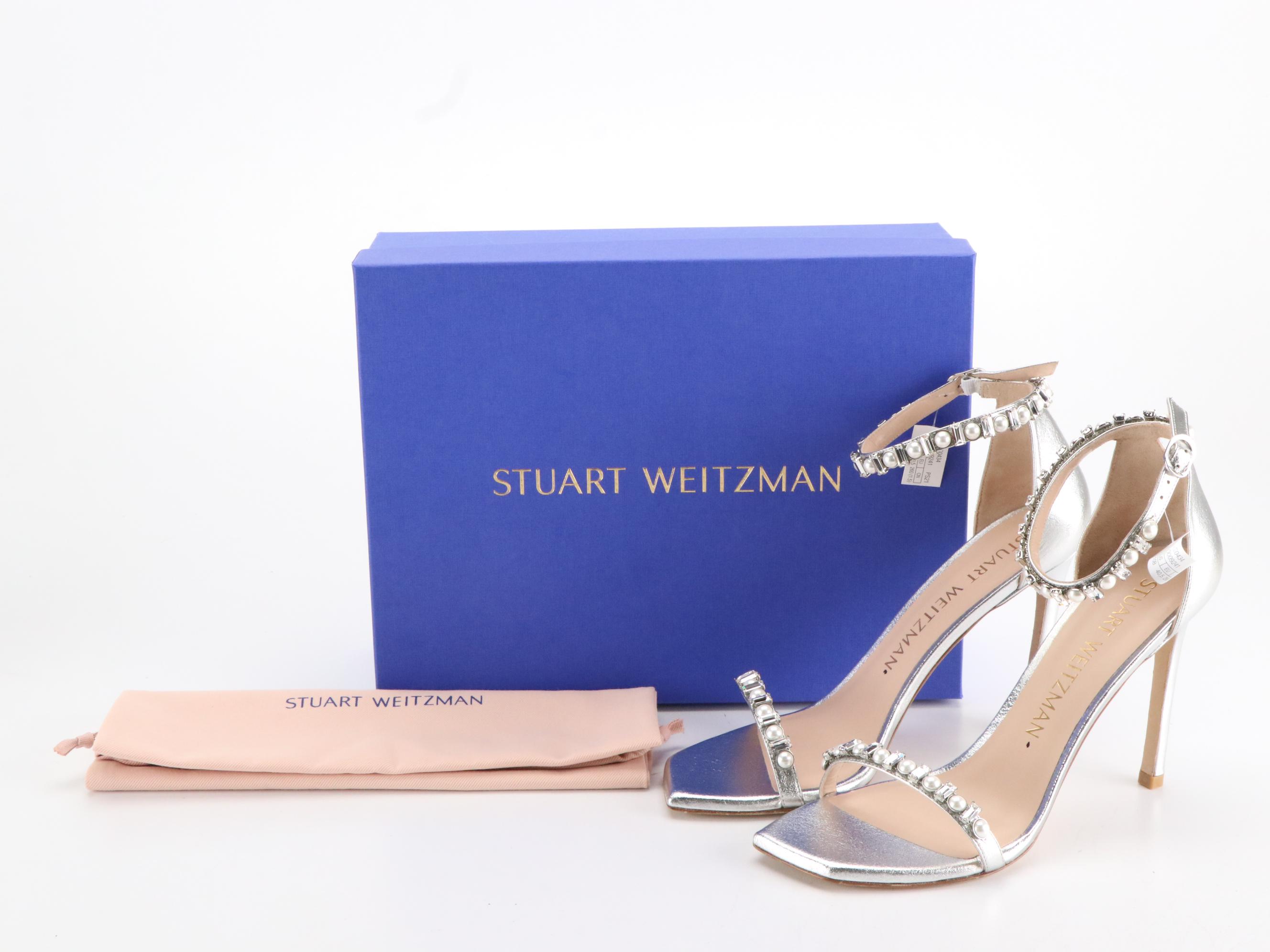 Stuart Weitzman Black and Embellished Silver High Heeled Sandals, New in Box