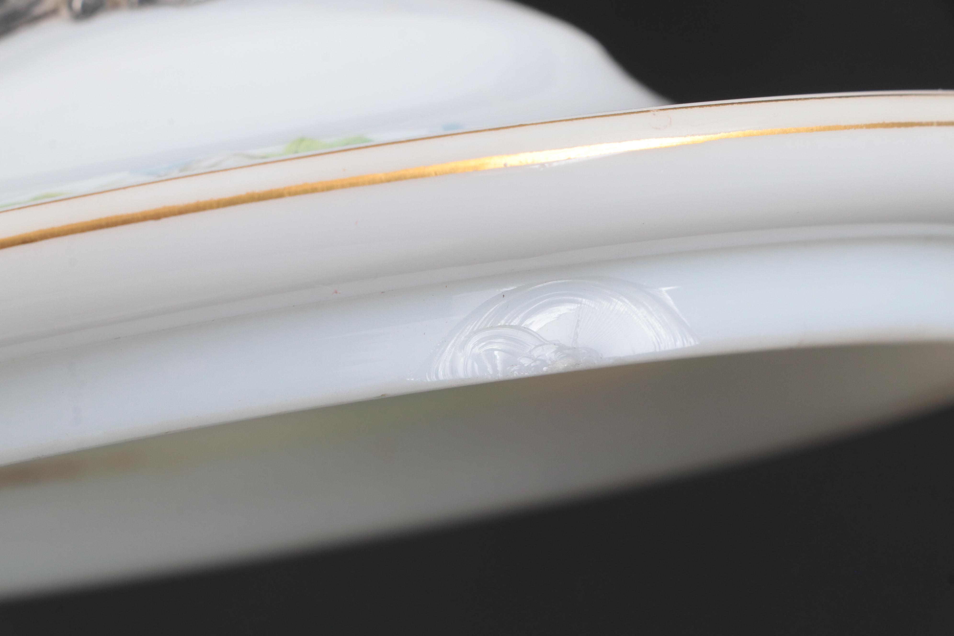 European Hand-Painted Opaque Glass Covered Cup with 800 Silver Base and Knob