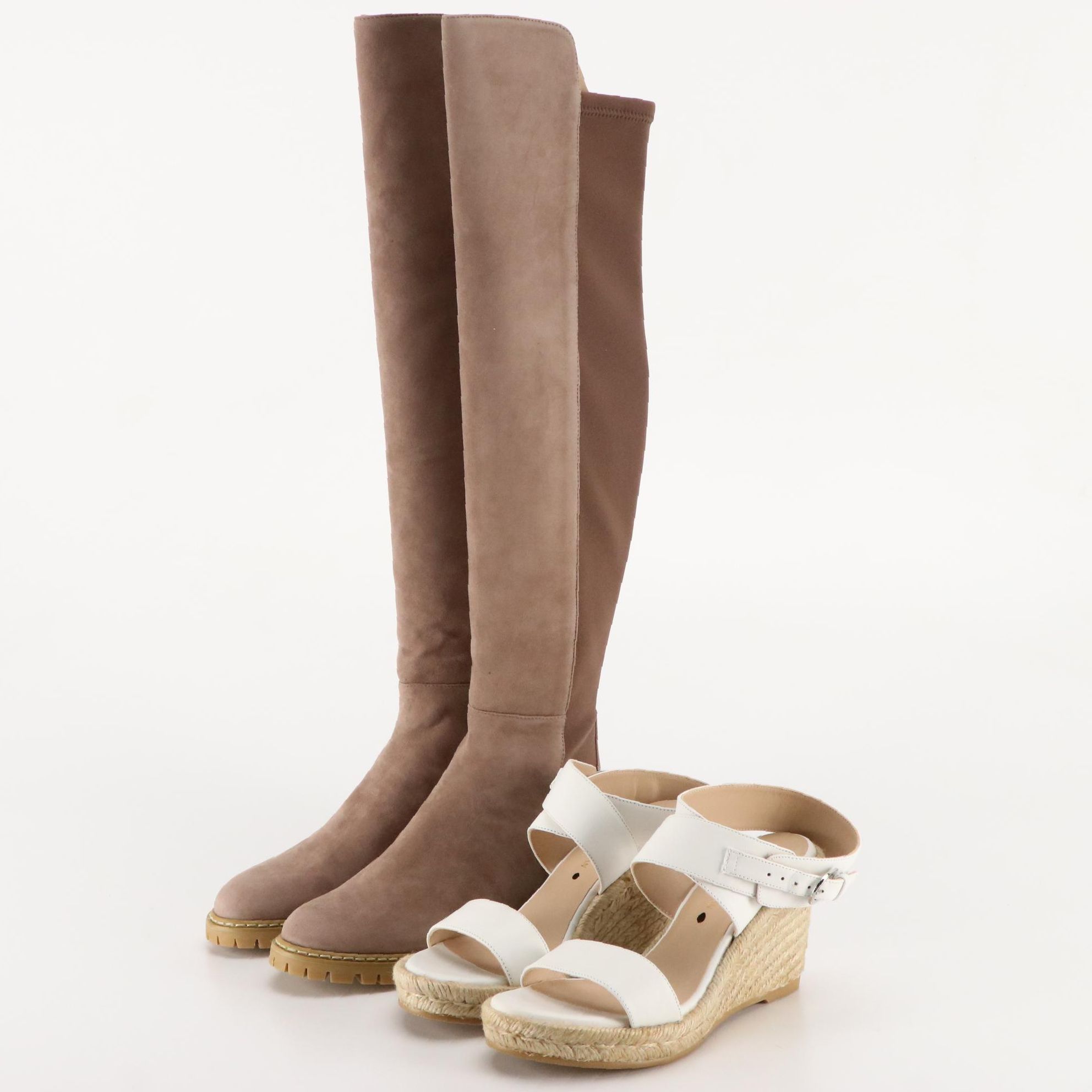 Stuart Weitzman Wedge Espadrille Sandals and Knee High Suede Boots, New in Box