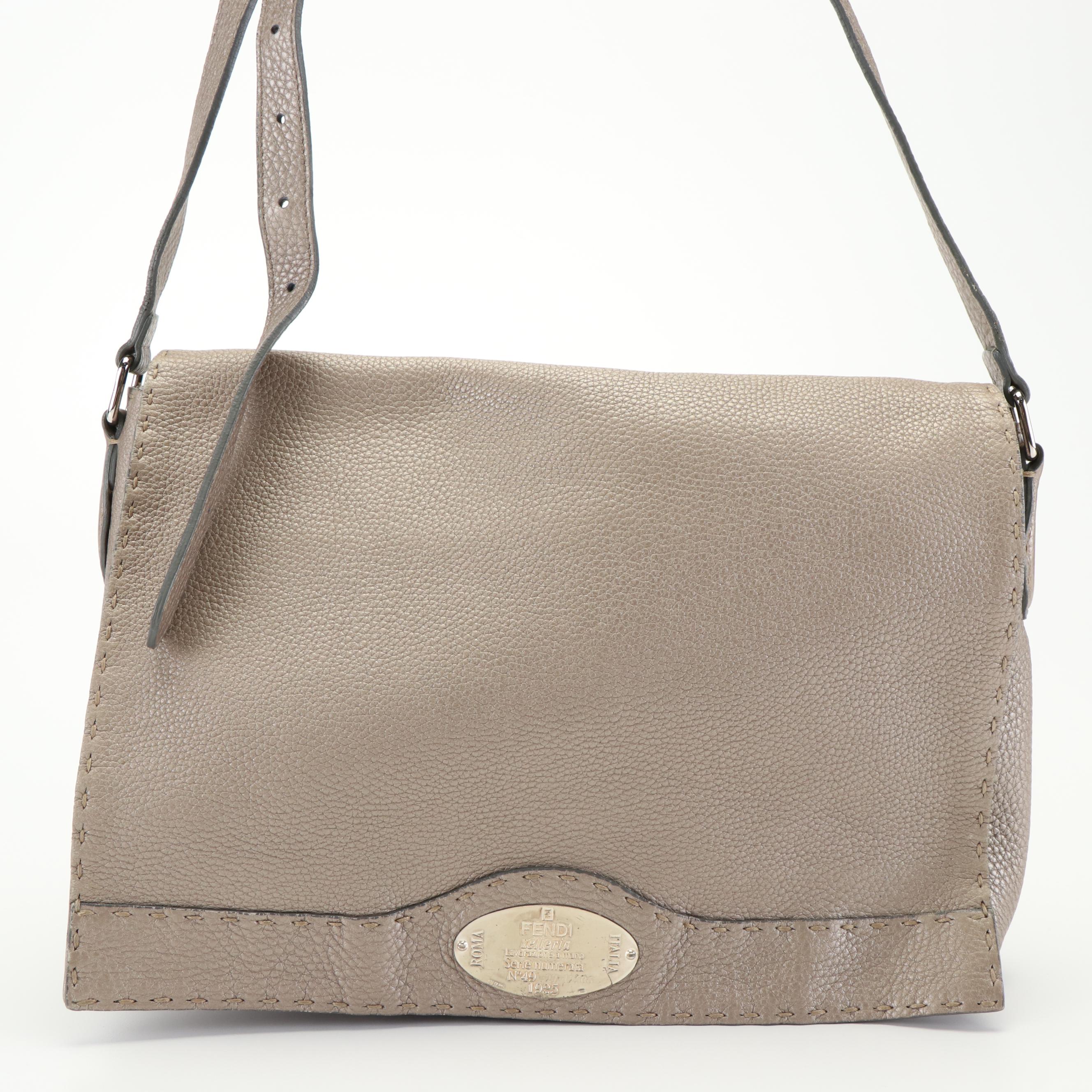 Fendi Crossbody Selleria Bag in Beige Leather