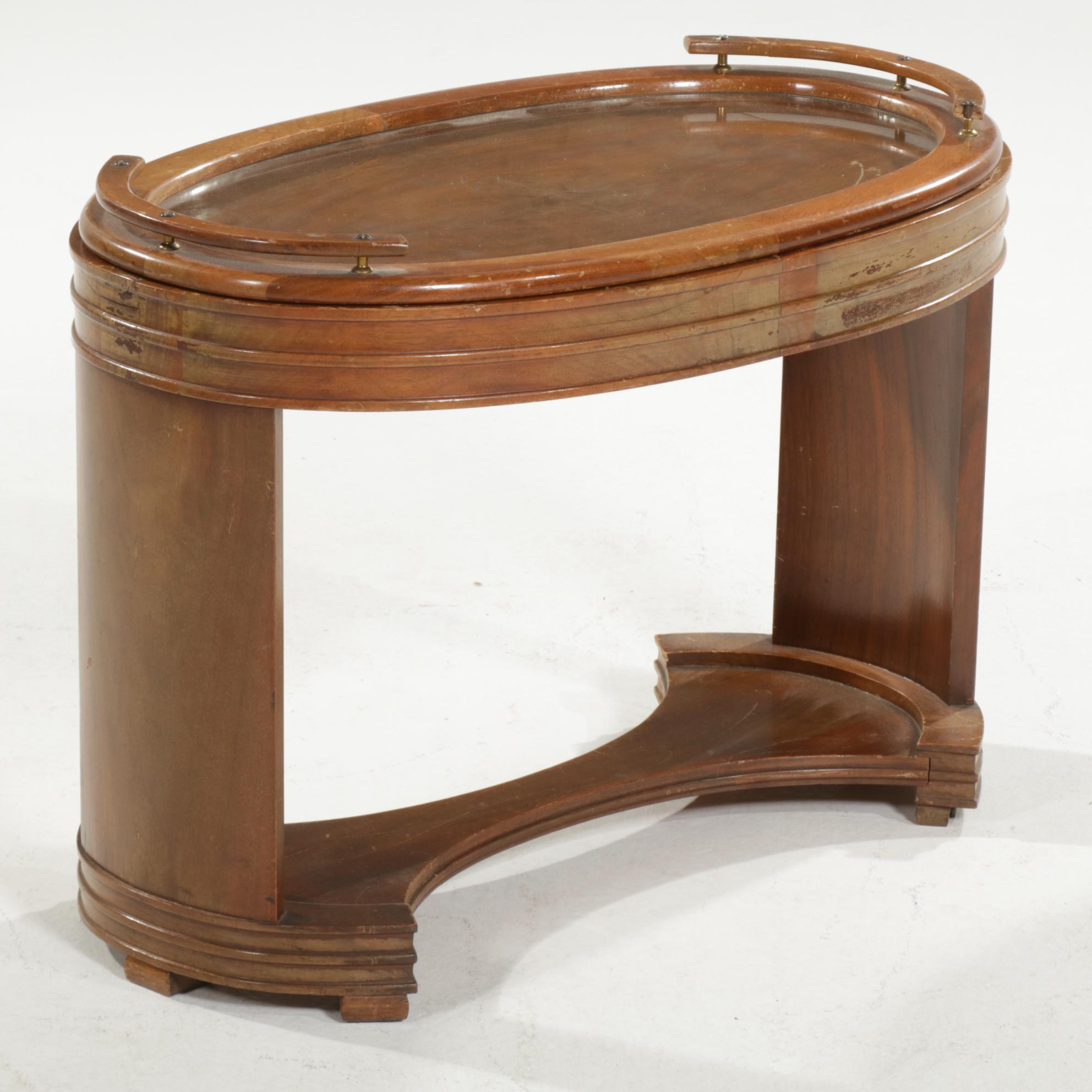 Art Deco Style Wooden Glass Top Tray Table, Mid-20th Century