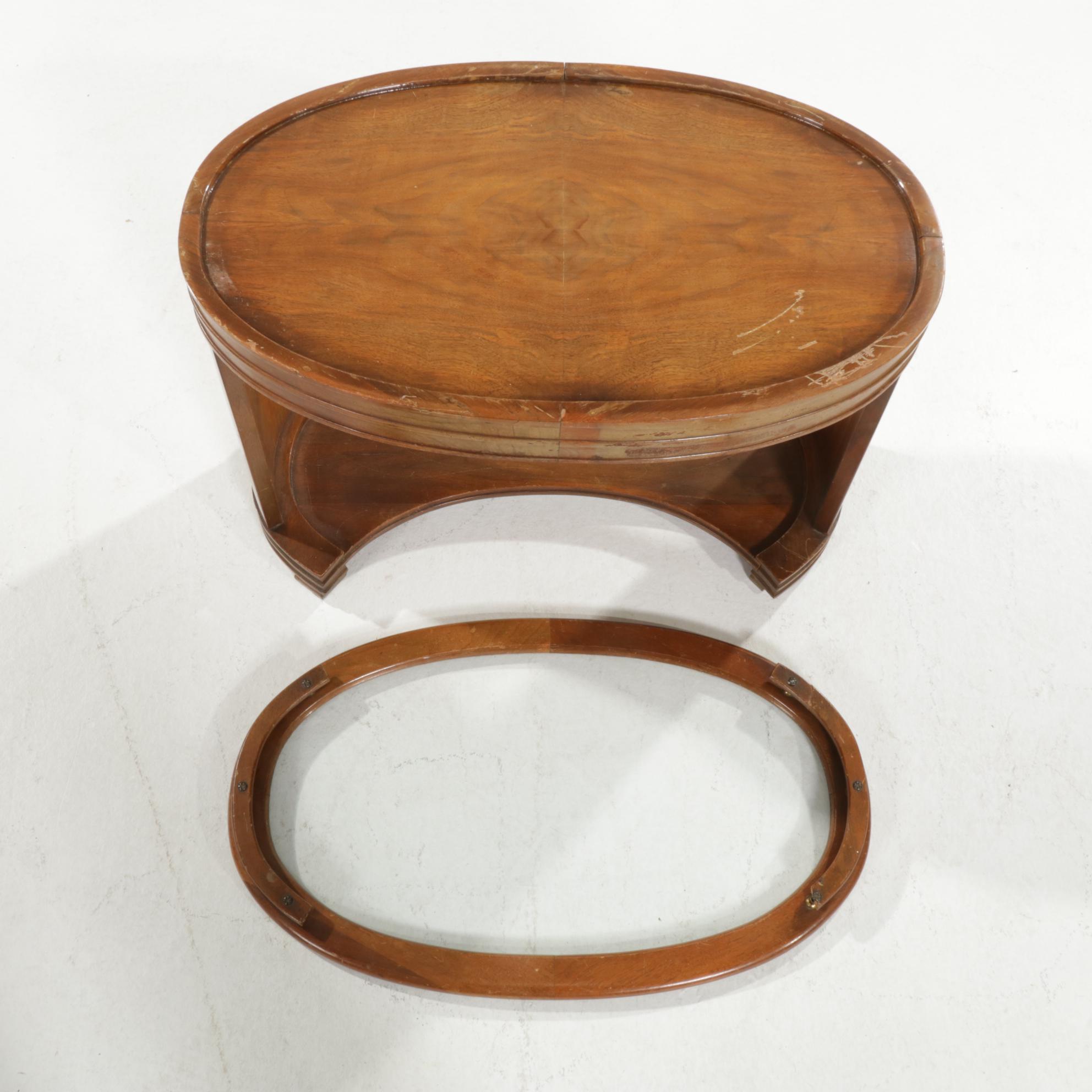 Art Deco Style Wooden Glass Top Tray Table, Mid-20th Century
