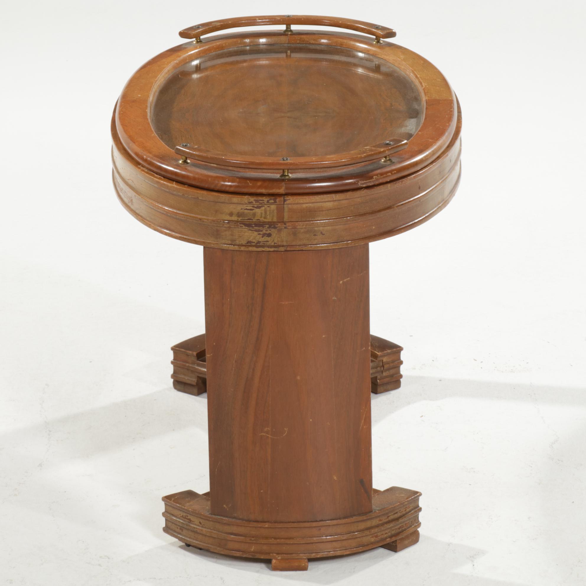 Art Deco Style Wooden Glass Top Tray Table, Mid-20th Century