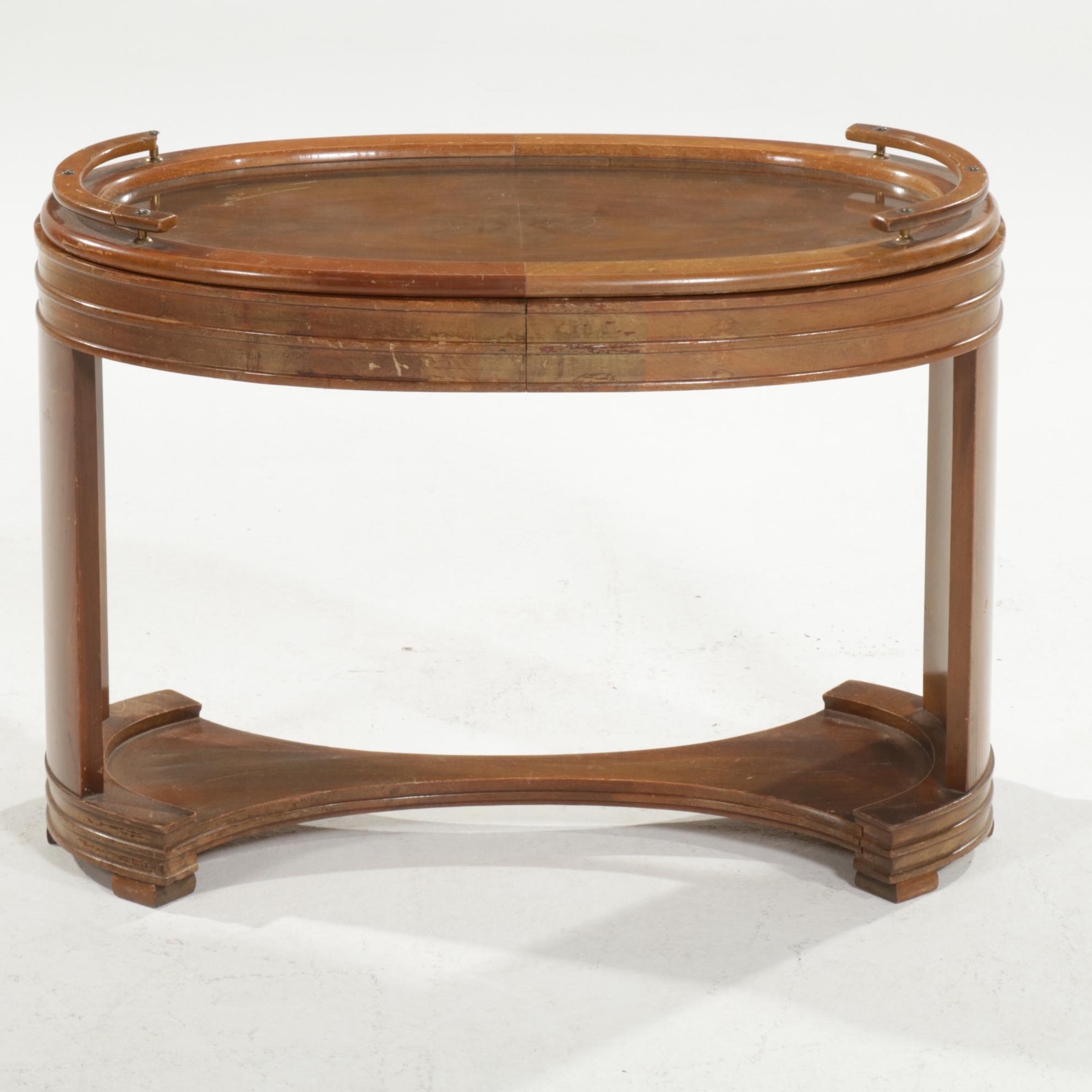 Art Deco Style Wooden Glass Top Tray Table, Mid-20th Century