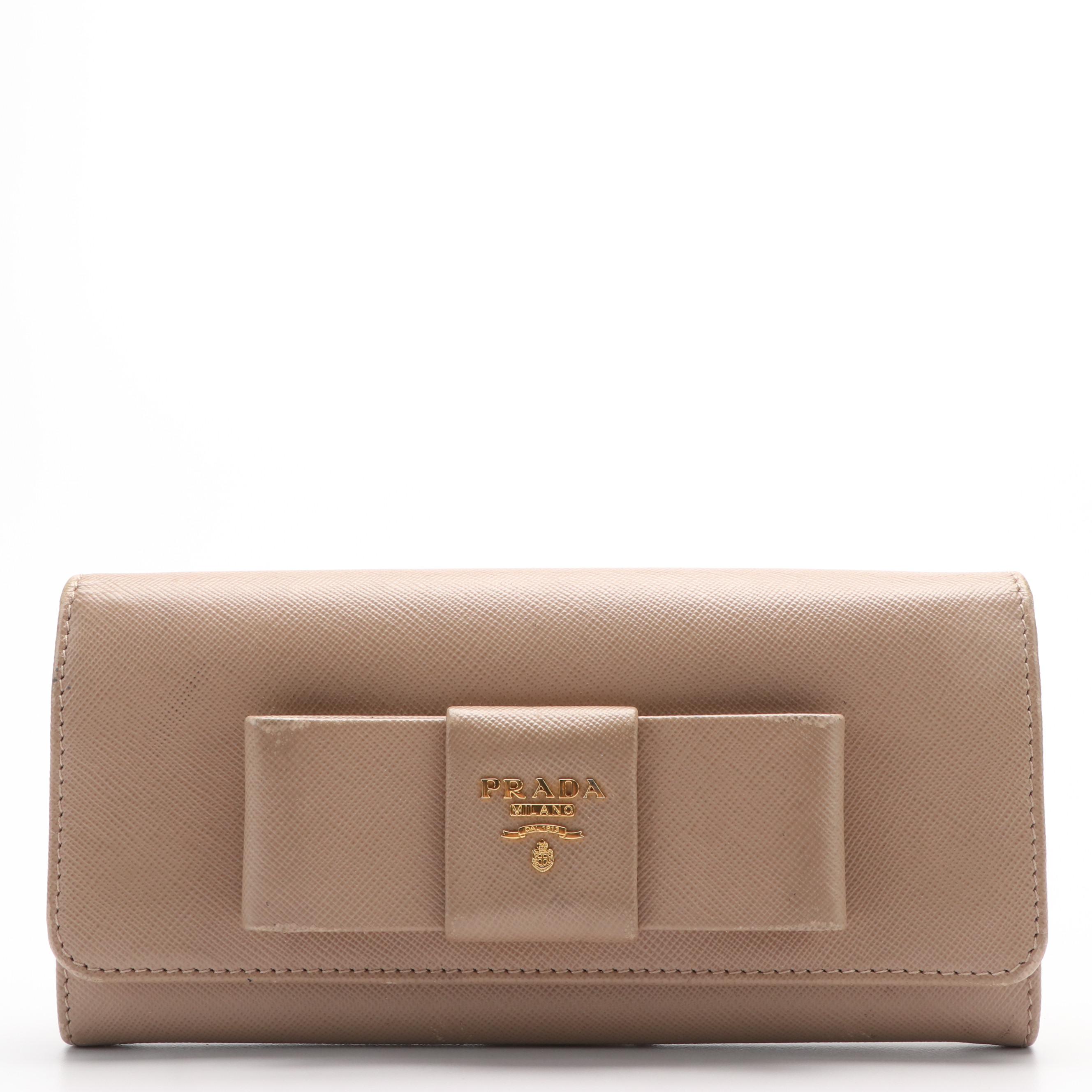 Prada Saffiano Leather Bow Tie Continental Wallet