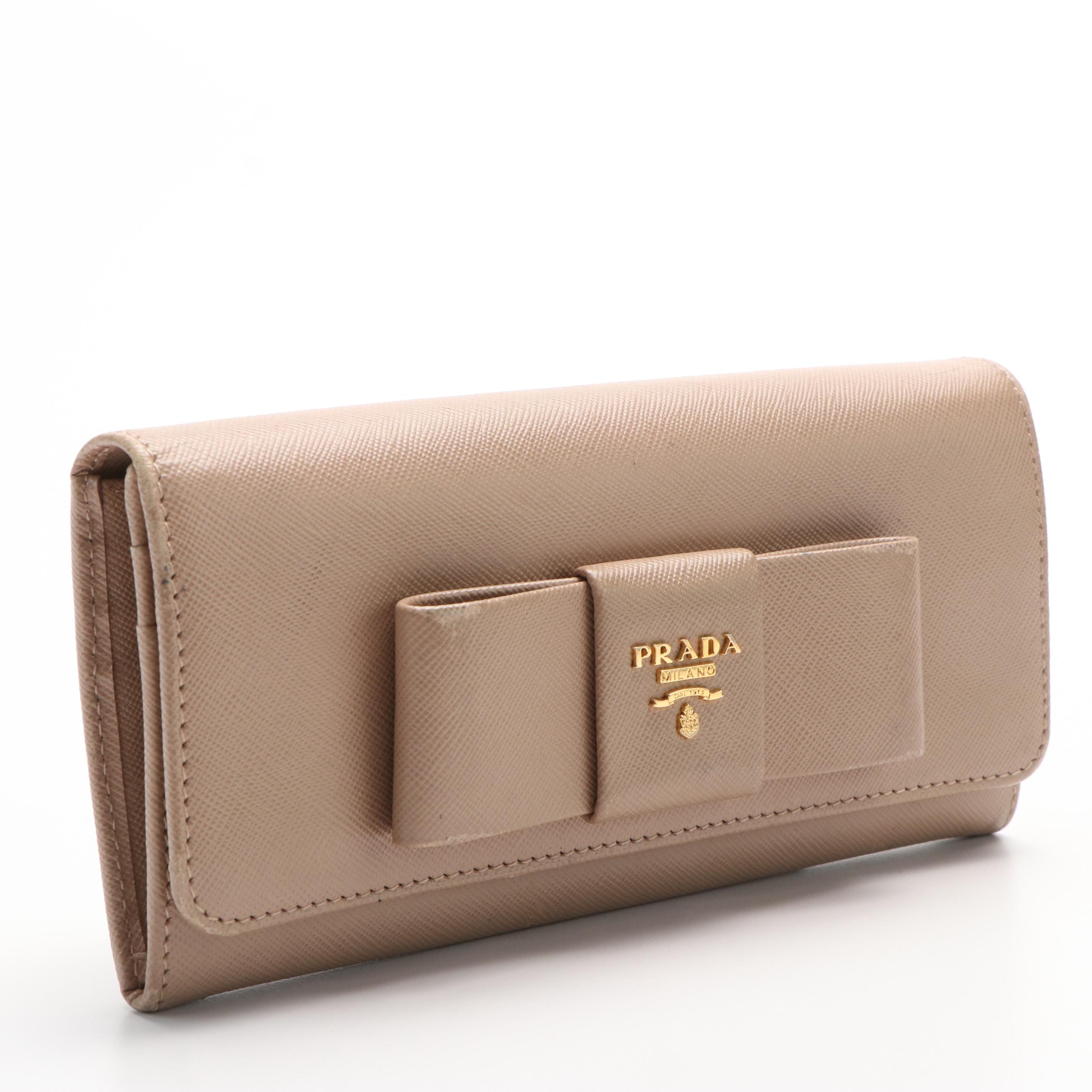 Prada Saffiano Leather Bow Tie Continental Wallet
