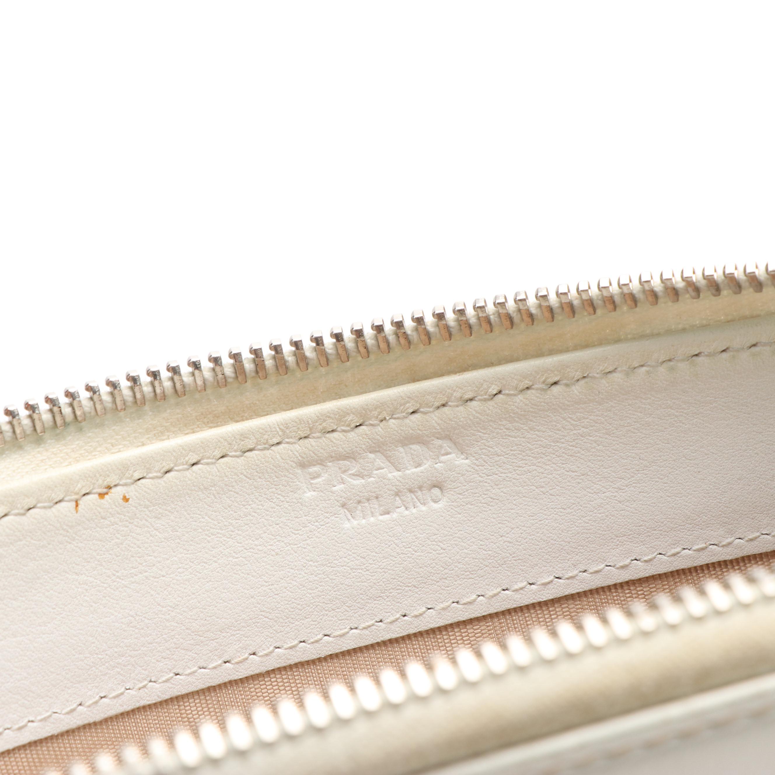 Prada White Leather  Zip Around Wallet