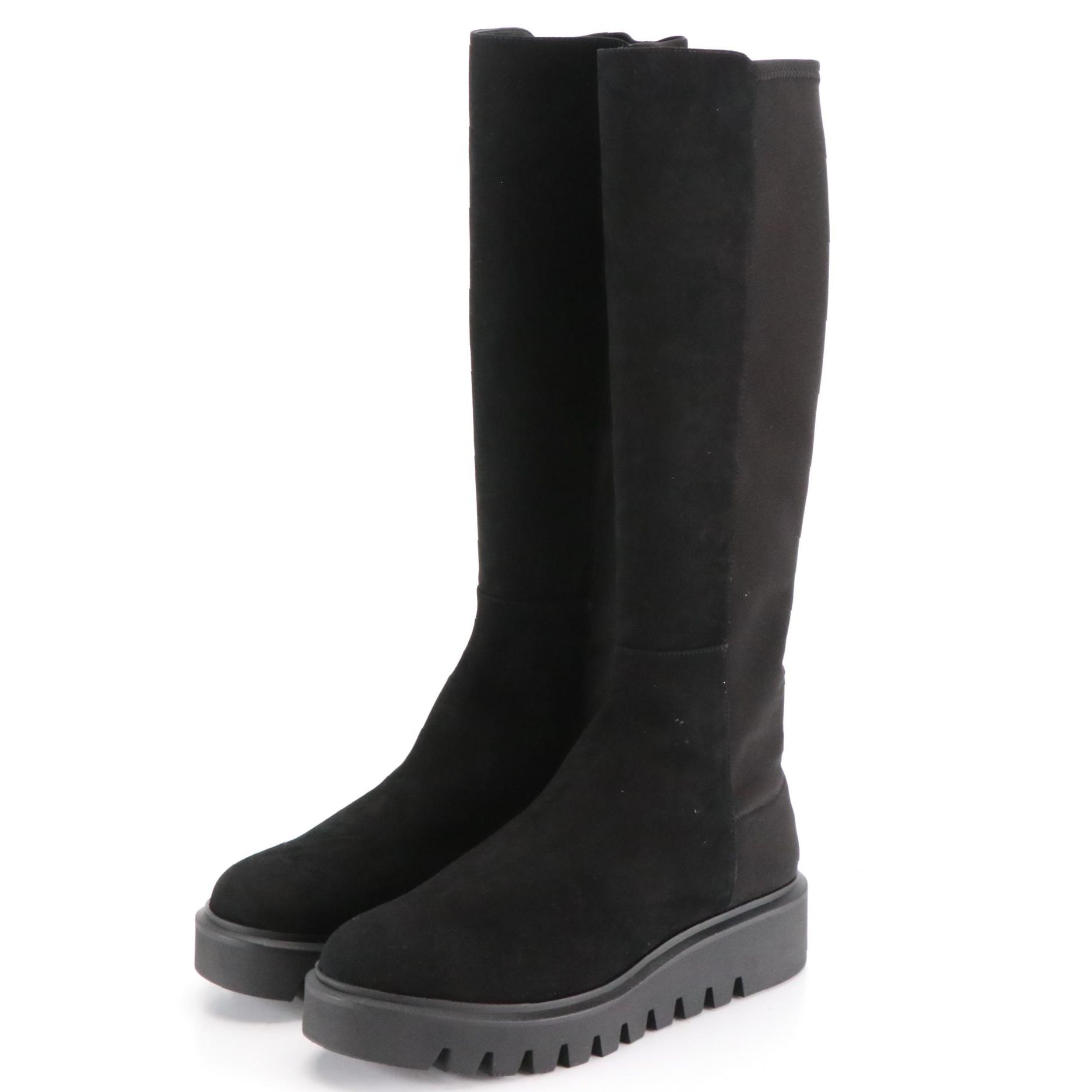 Stuart Weitzman Lug Sole Knee High Boots in Black Suede, New in Box