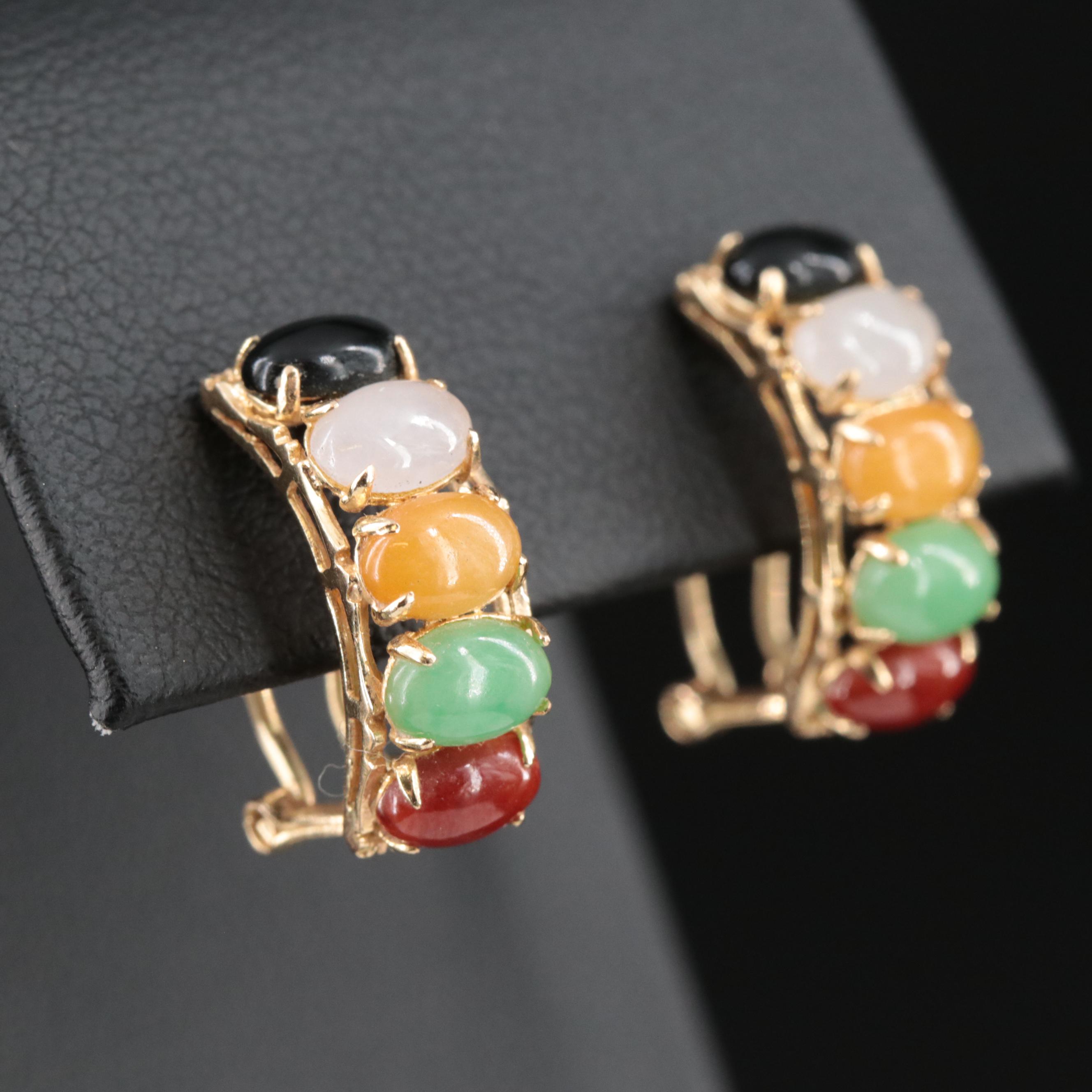 14K Jadeite J Hoop Earrings