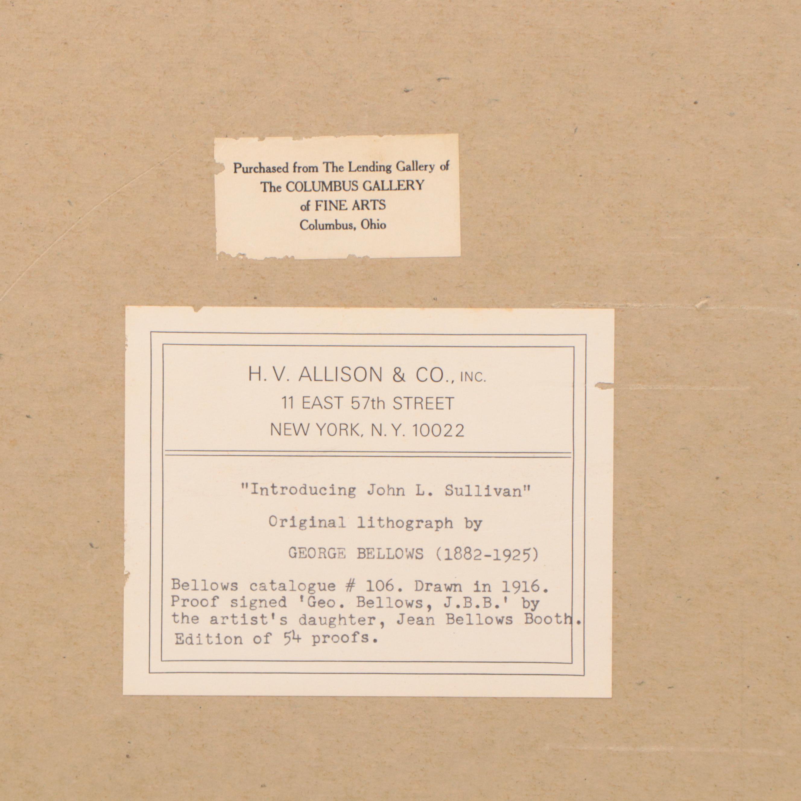 George Bellows Lithograph "Introducing John L. Sullivan"