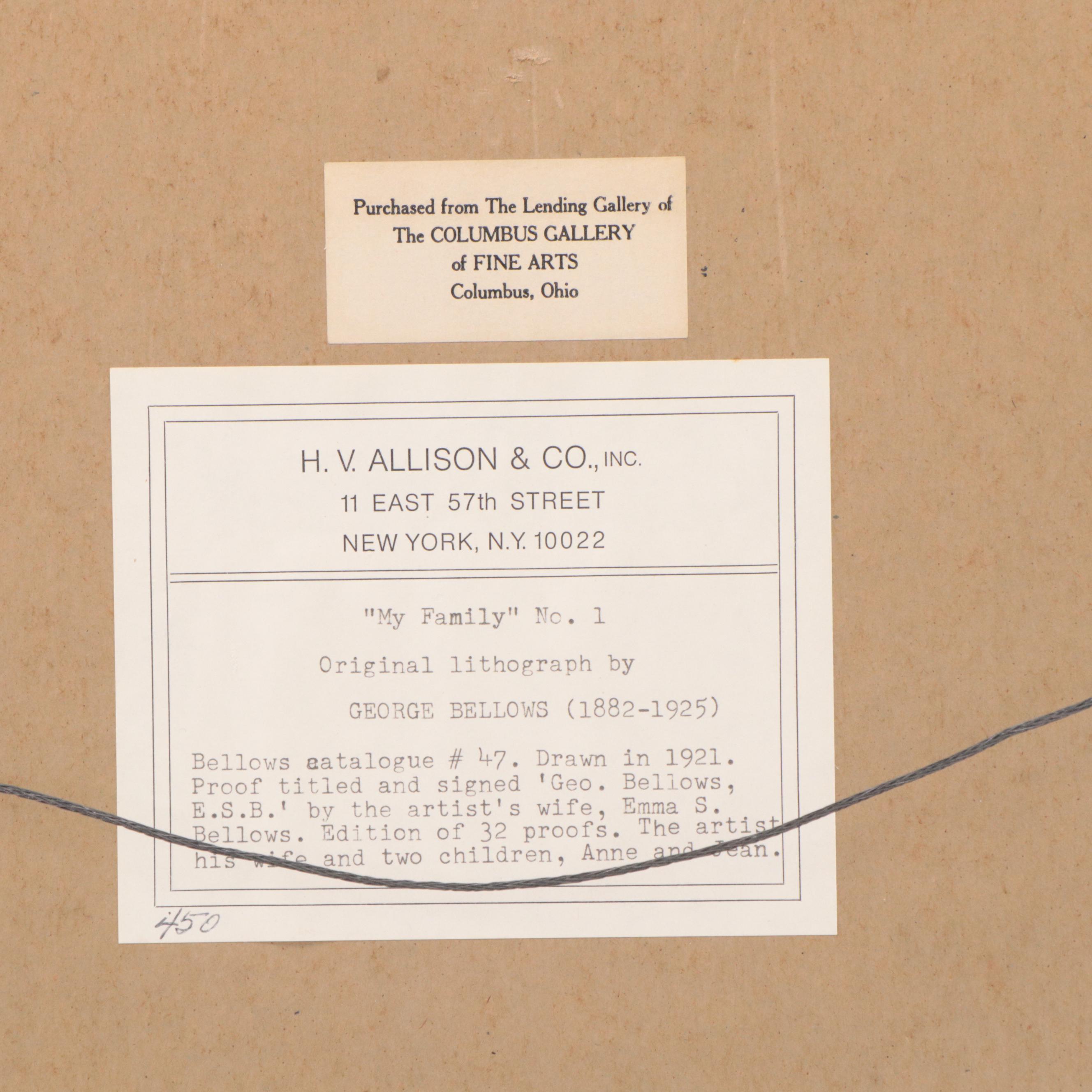 George Bellows Portrait Lithograph "My Family, No. 1"