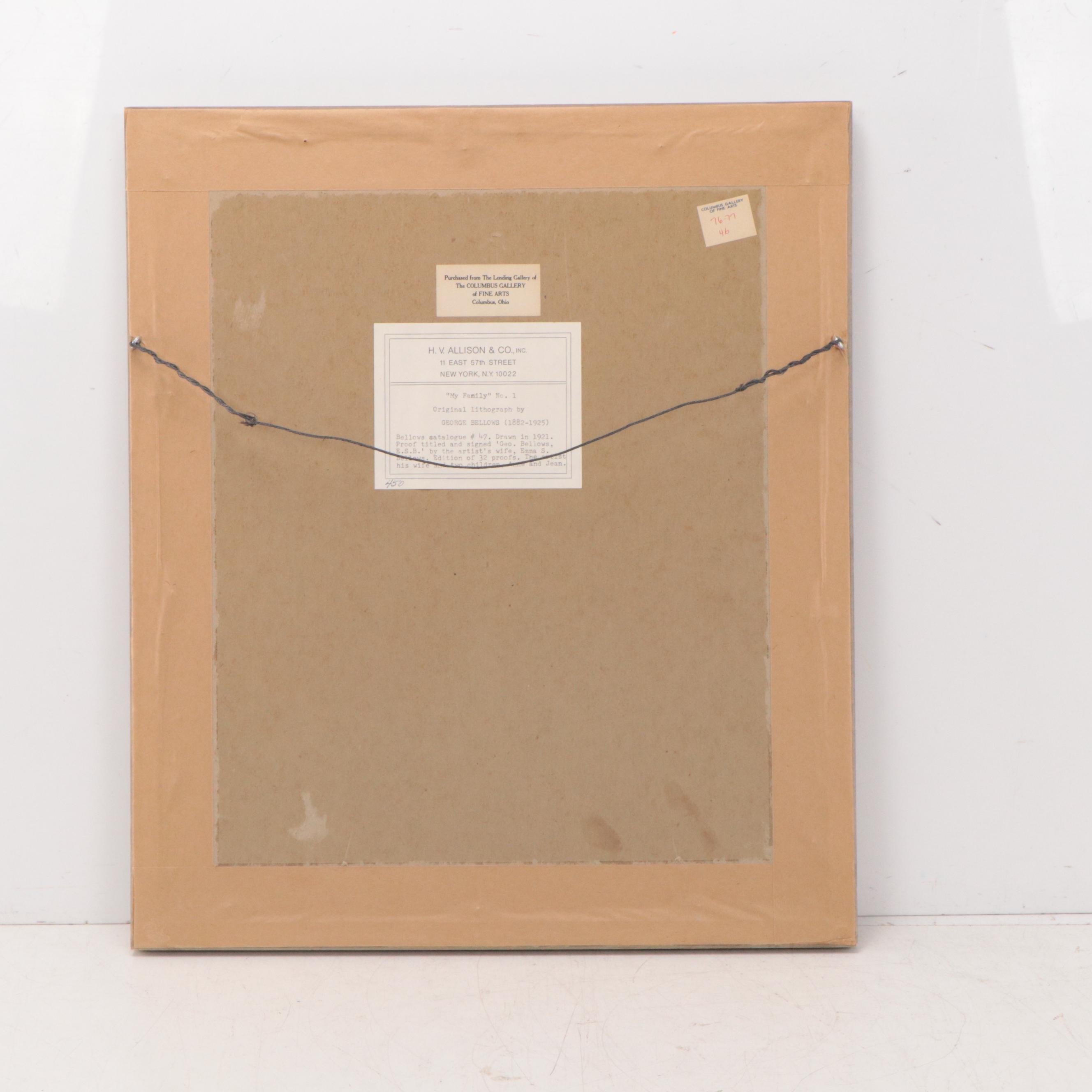 George Bellows Portrait Lithograph "My Family, No. 1"