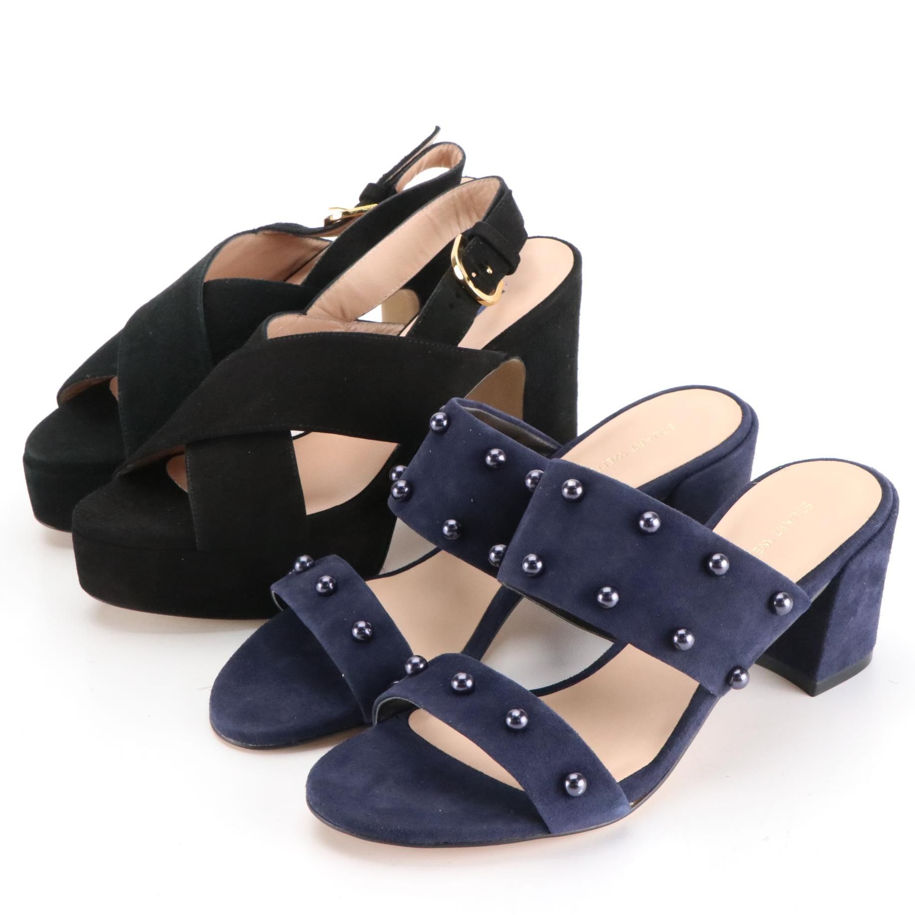 Stuart Weitzman Slide and Platform Sandals in Suede with Boxes