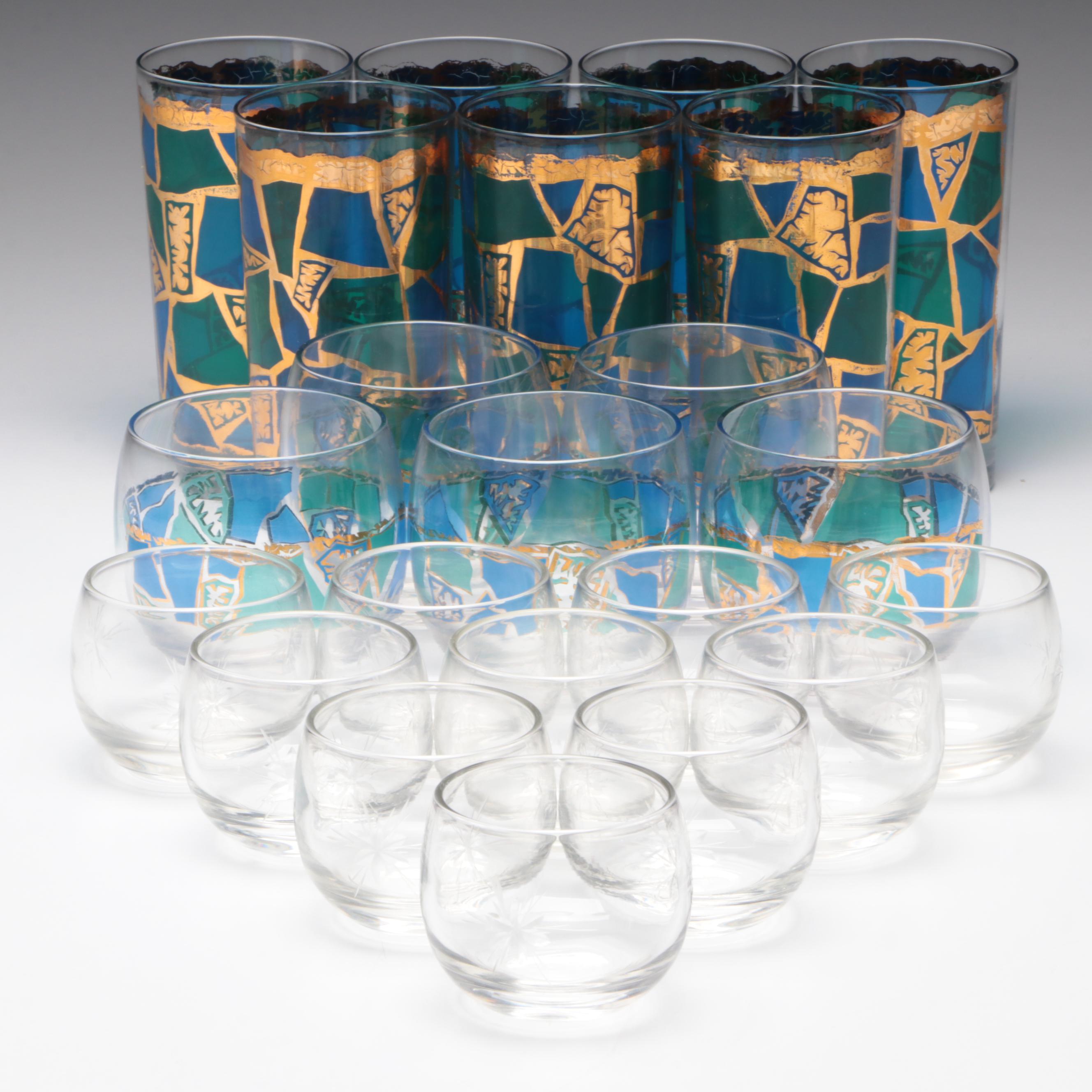 Mid Century Modern George Briard "Europa" and Other Glass Cocktail Glasses