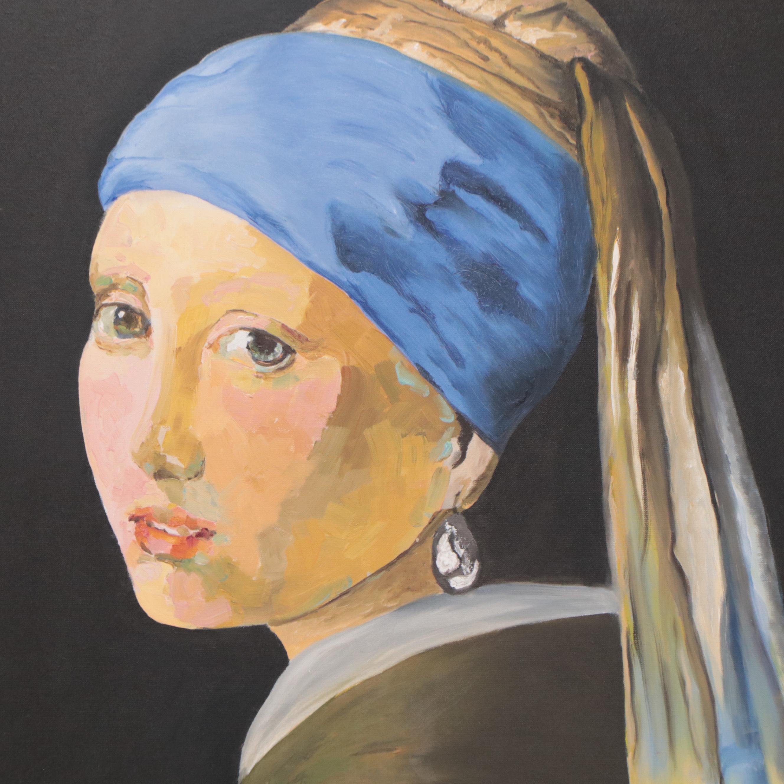 Oil Painting After Johannes Vermeer "Girl With a Pearl Earring" EBTH