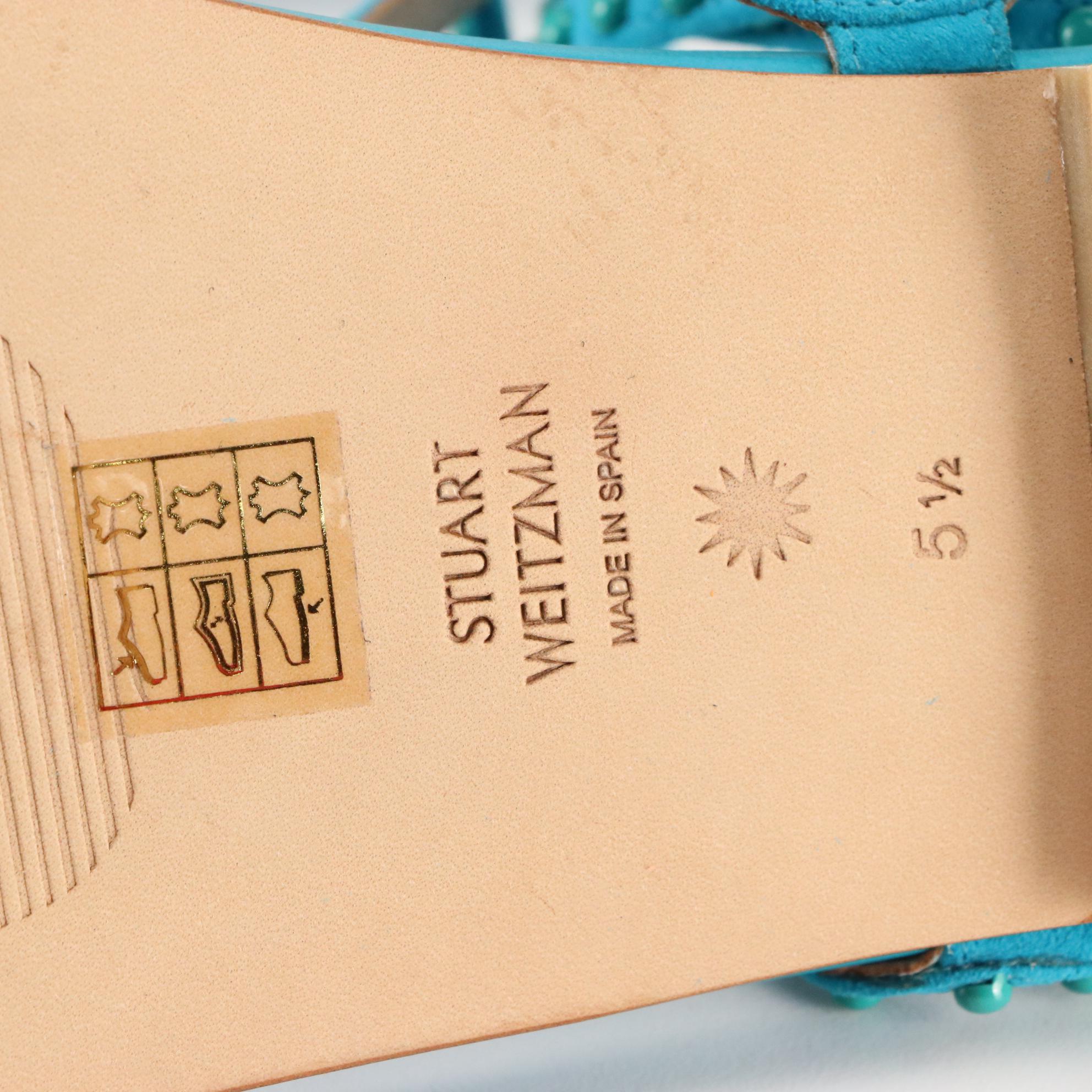 Stuart Weitzman Flat Sandals in Silver, Teal, & Orange Leather, New in Box