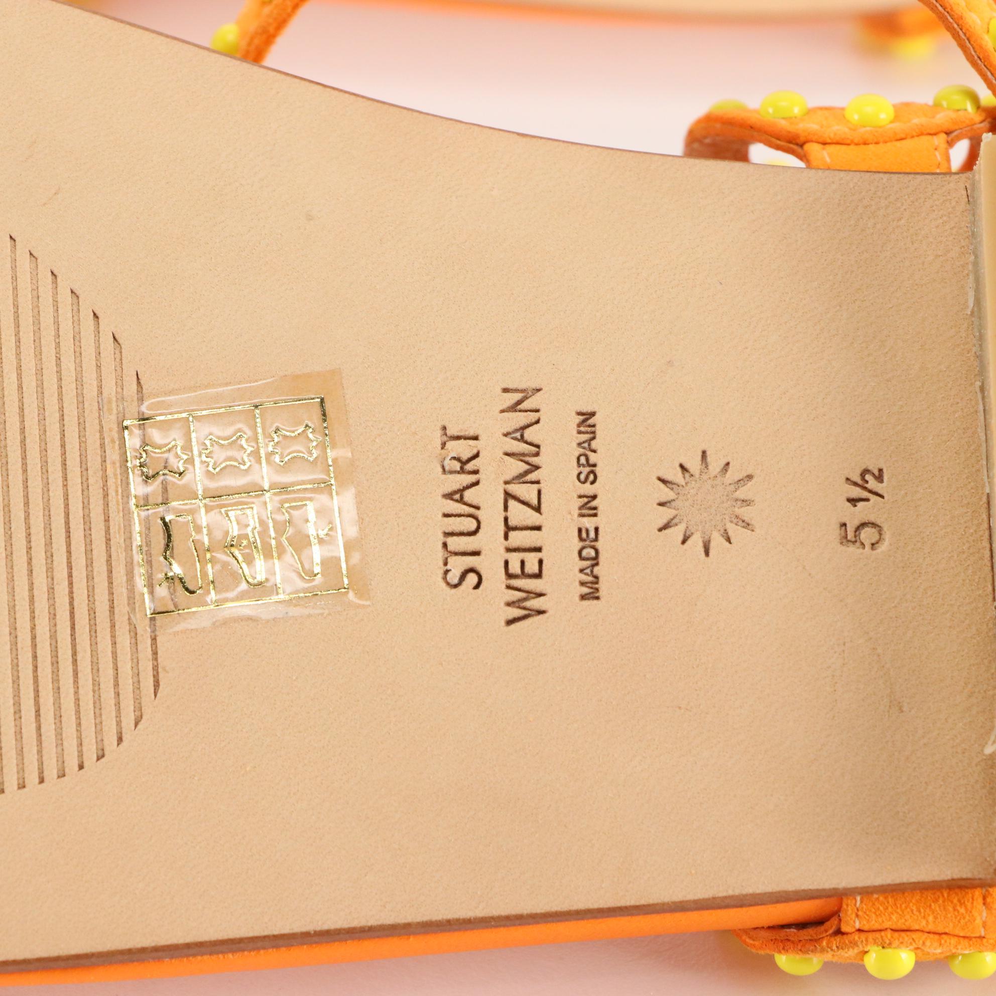 Stuart Weitzman Flat Sandals in Silver, Teal, & Orange Leather, New in Box