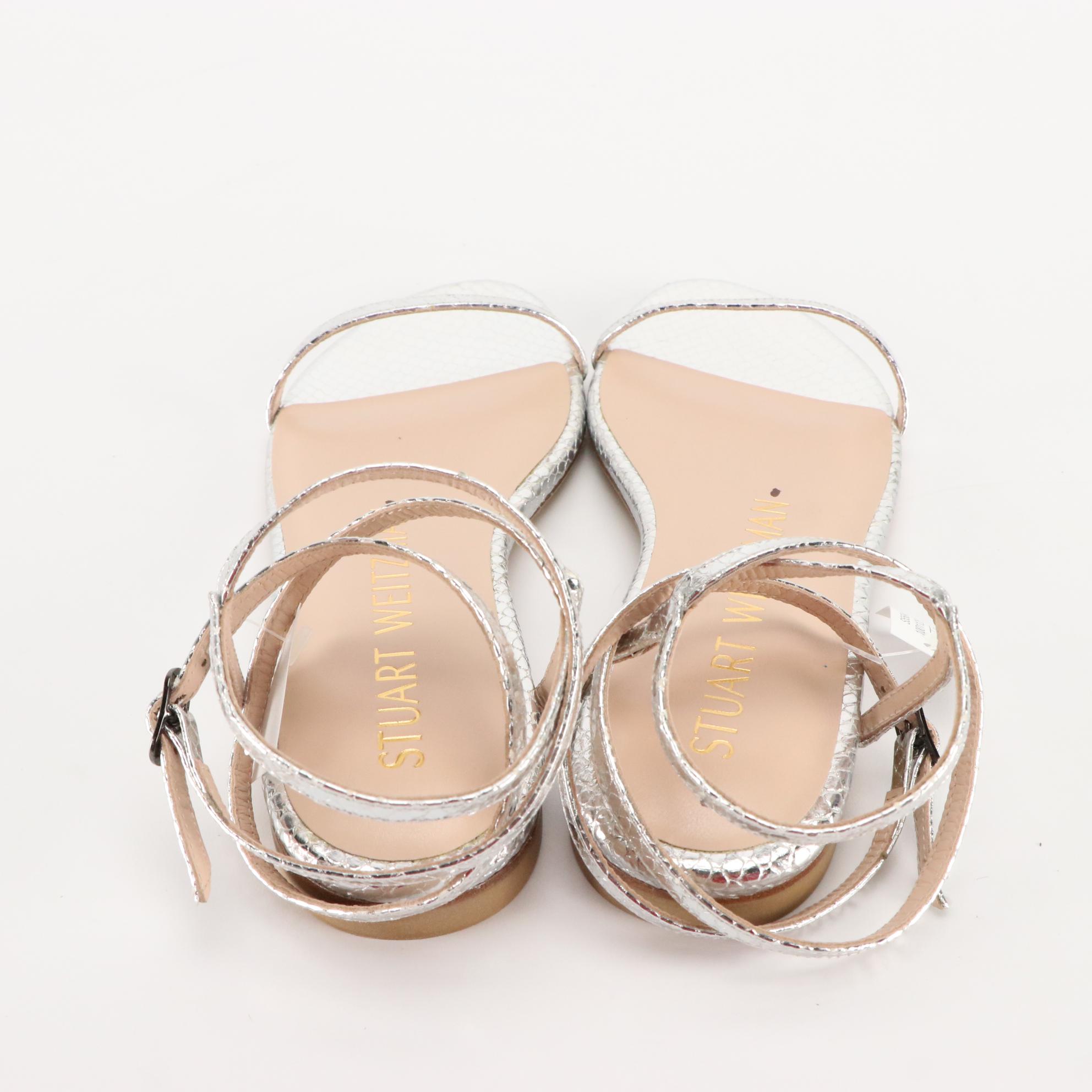 Stuart Weitzman Flat Sandals in Silver, Teal, & Orange Leather, New in Box