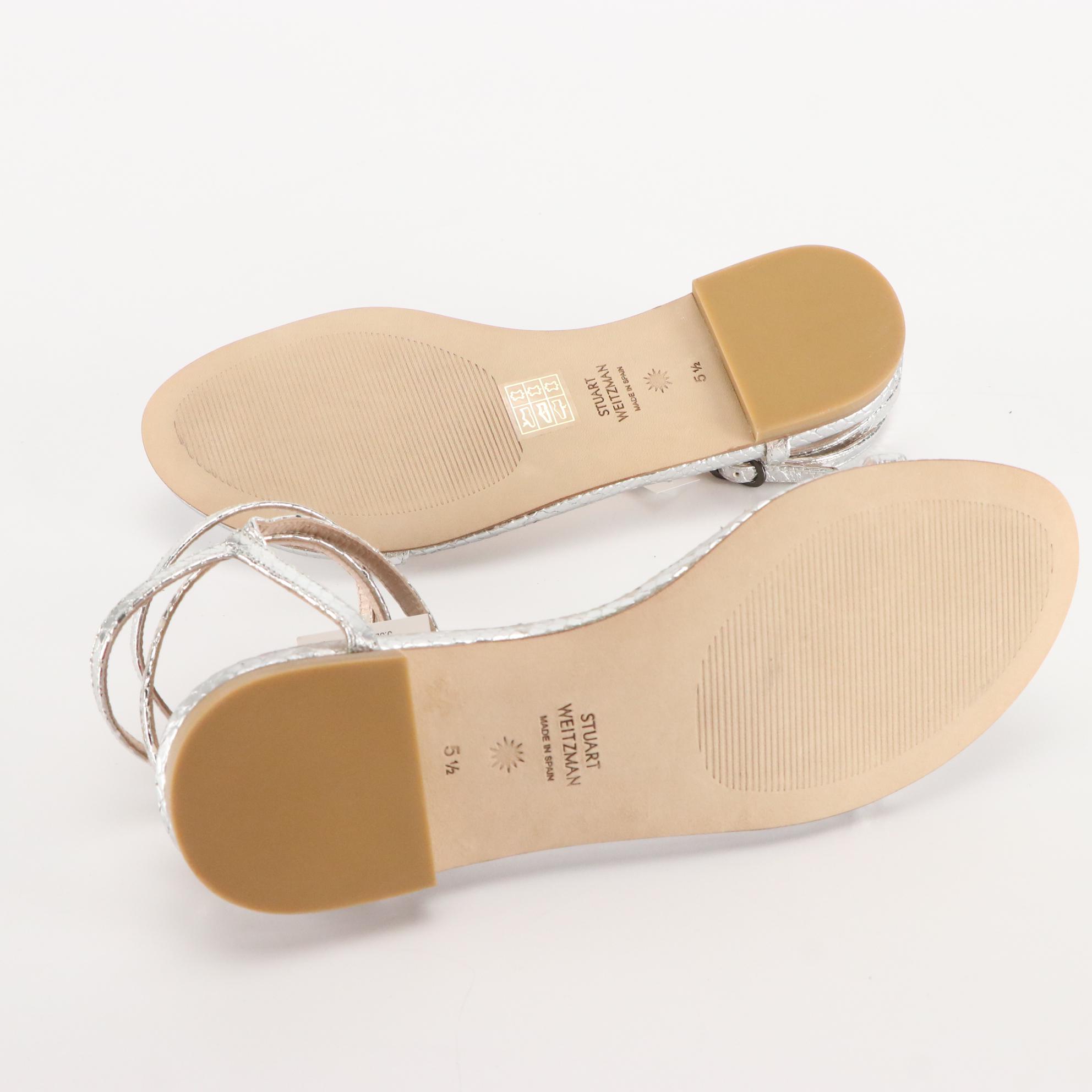 Stuart Weitzman Flat Sandals in Silver, Teal, & Orange Leather, New in Box