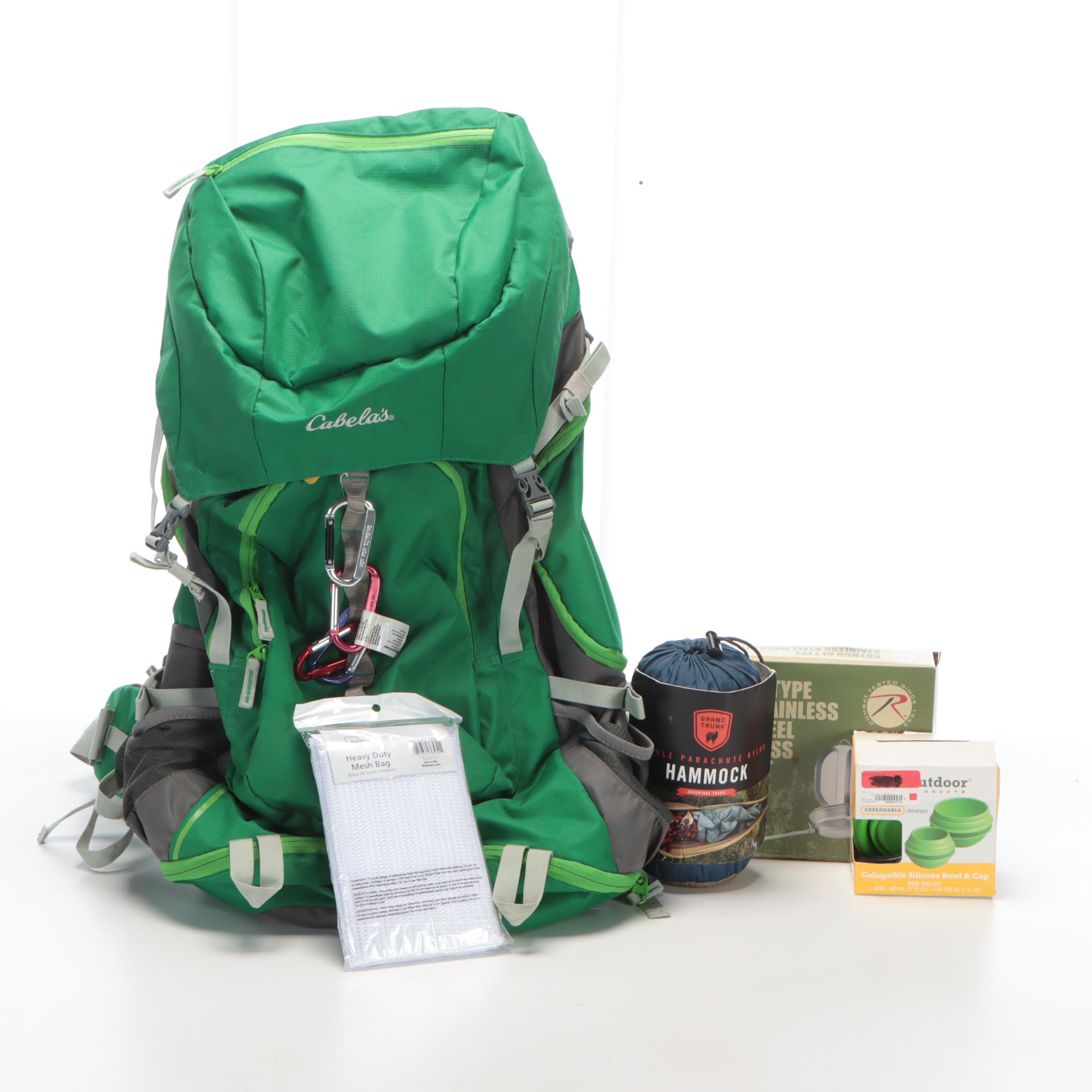 Cabela's Hiking Backpack With Hammock and Other Assorted Camping Gear