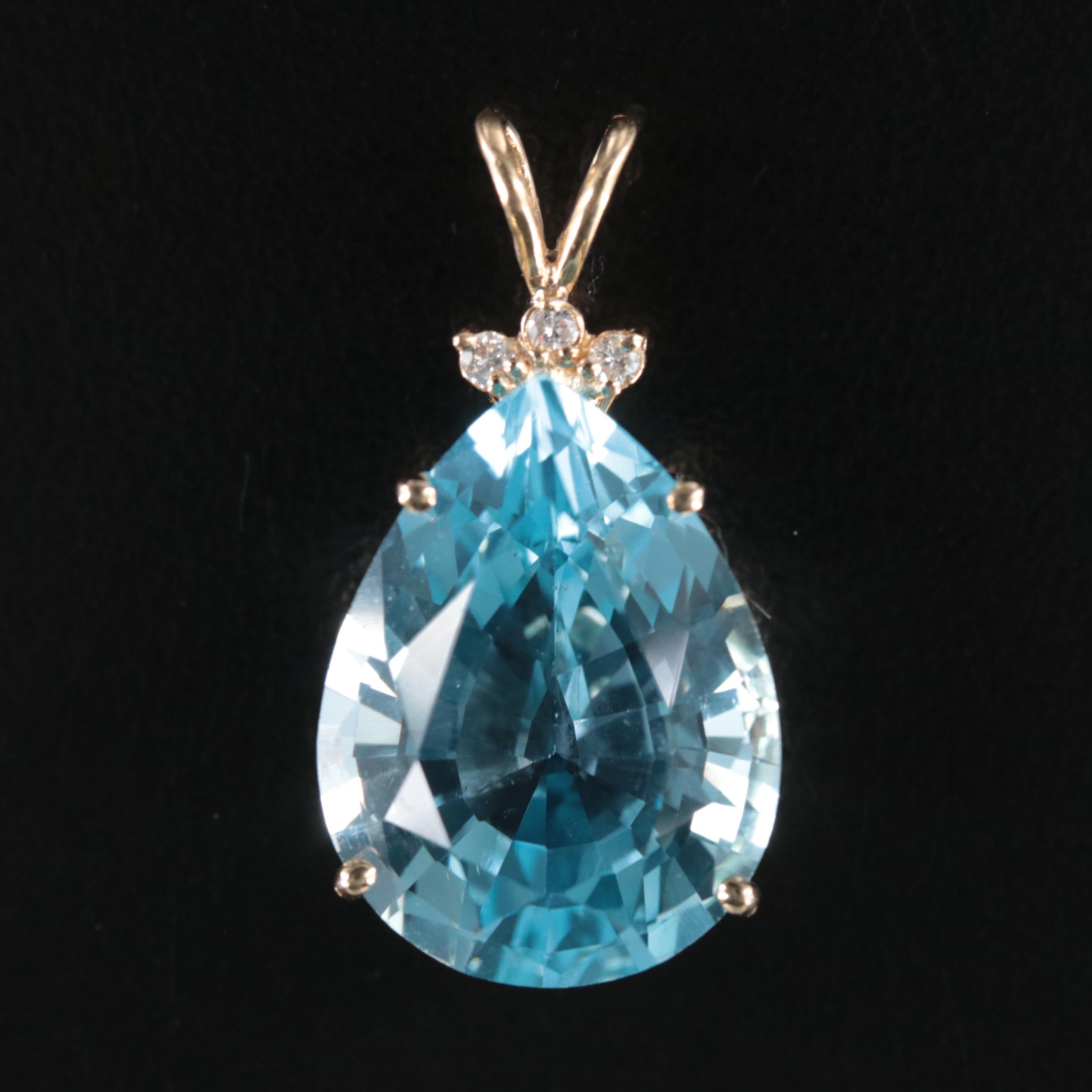 14K 23.30 CT Sky Blue Topaz and Diamond Pendant