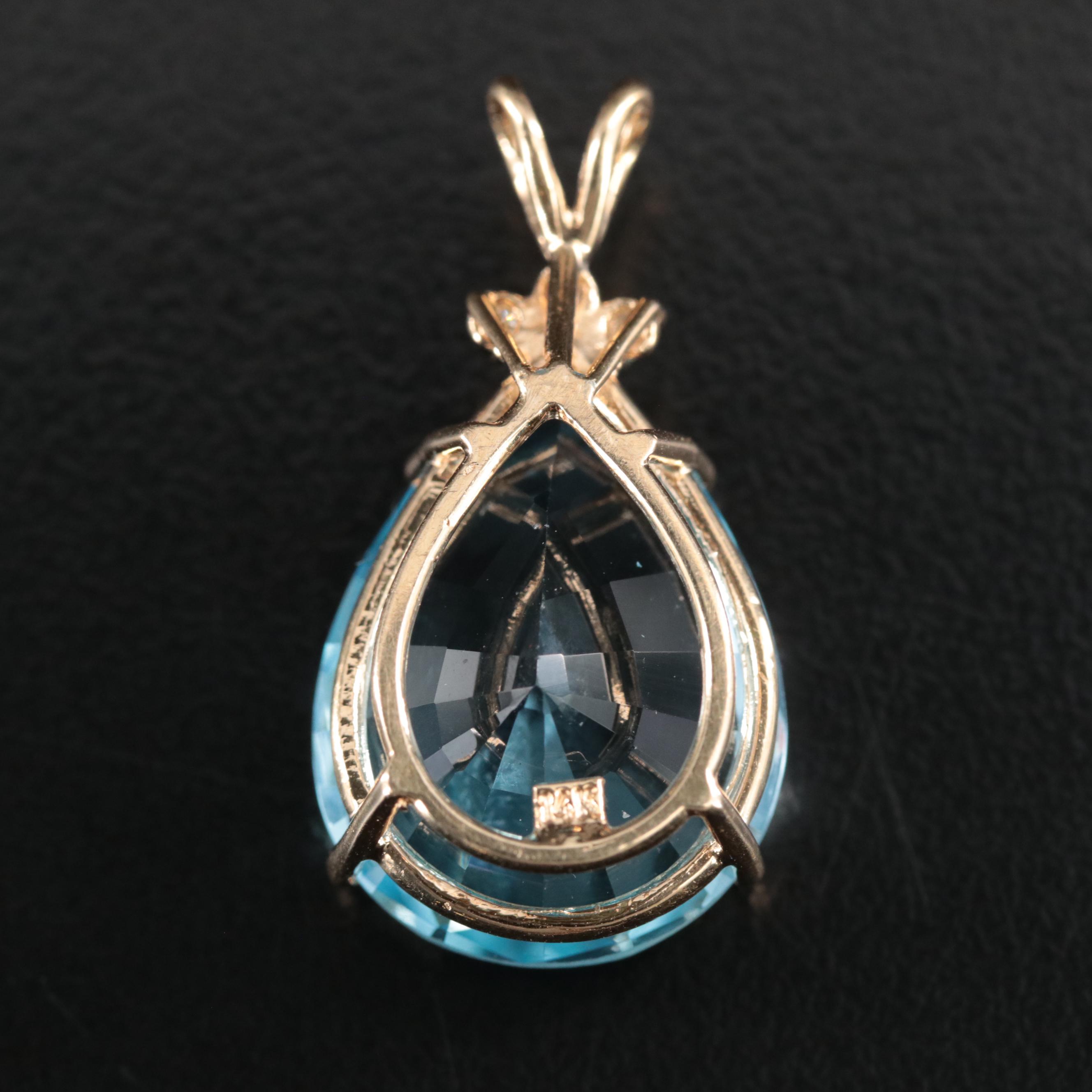 14K 23.30 CT Sky Blue Topaz and Diamond Pendant