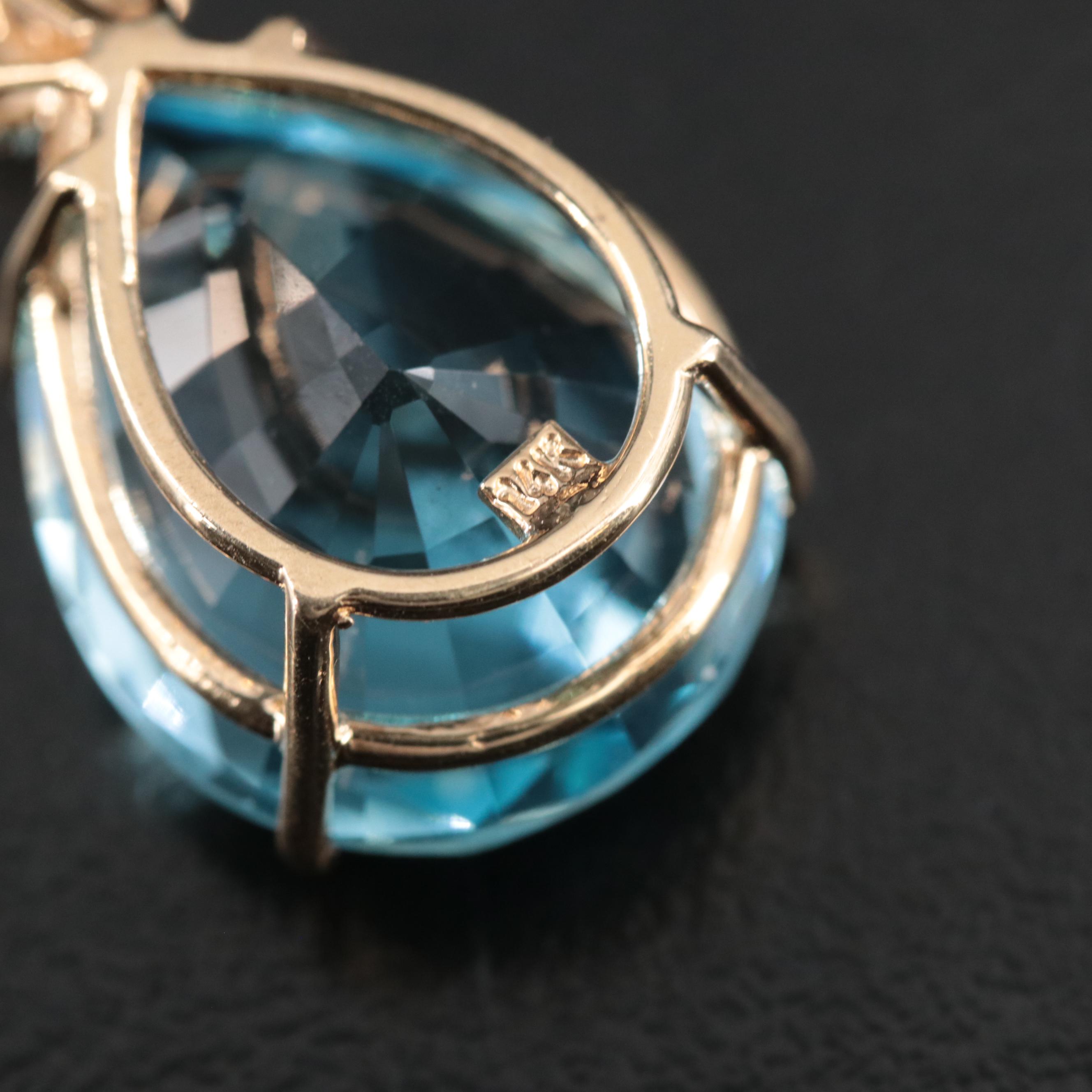 14K 23.30 CT Sky Blue Topaz and Diamond Pendant