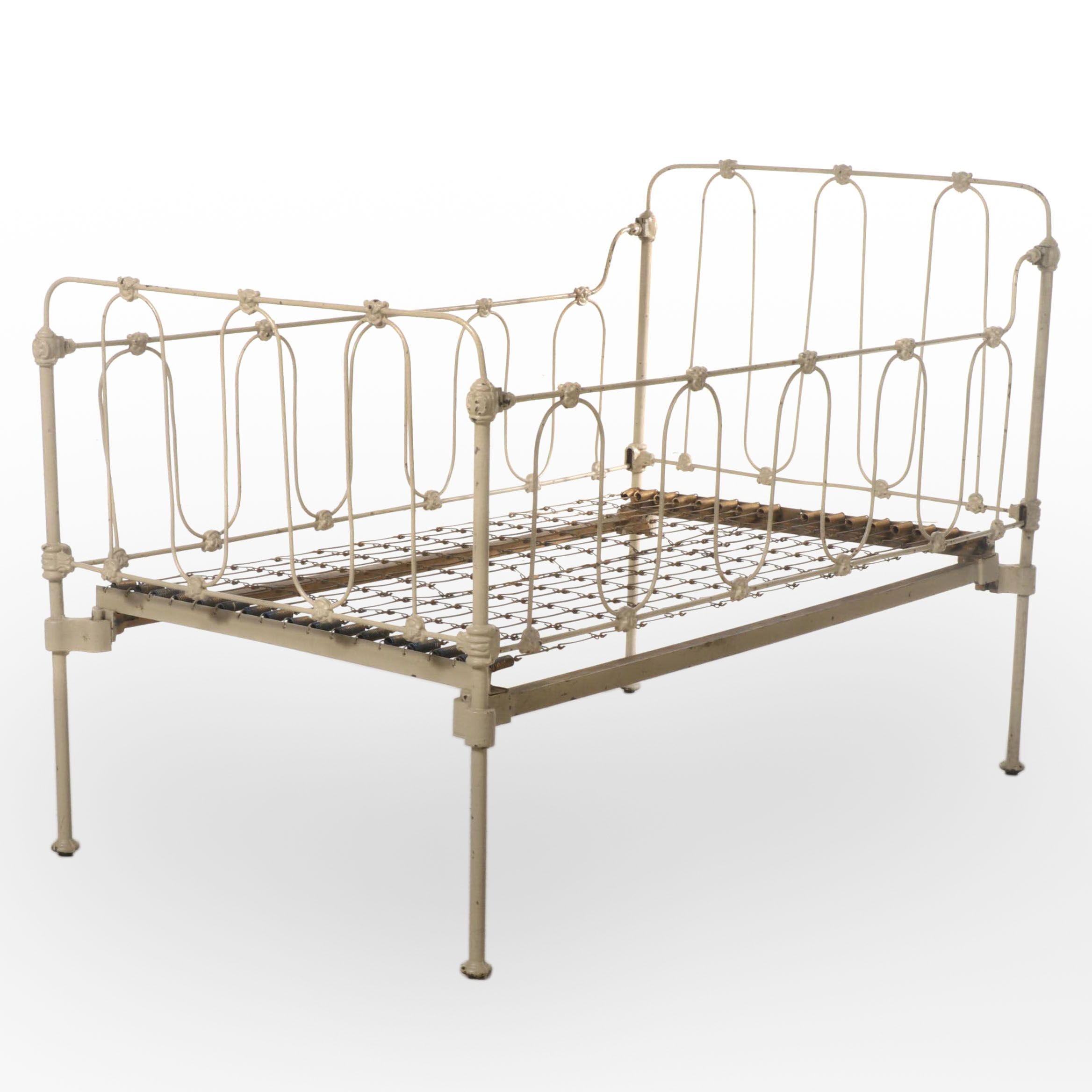 Victorian Painted Wrought Iron Crib, Late 19th/ Early 20th Century