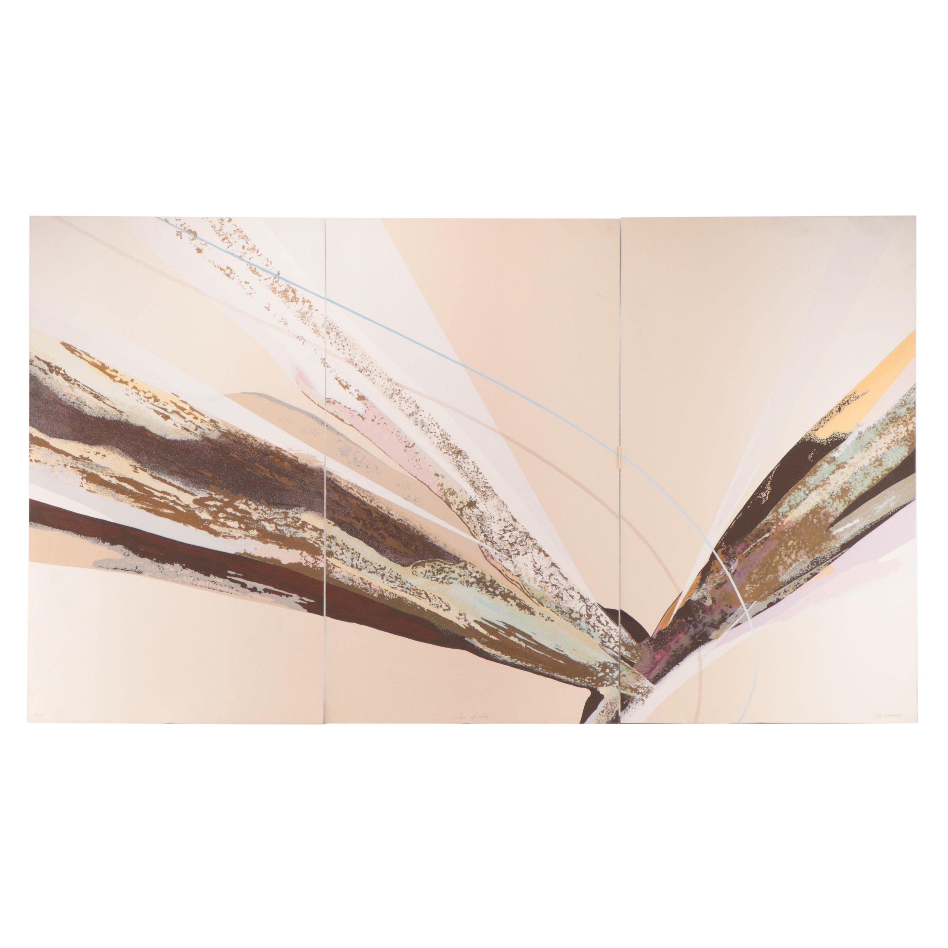 Elba Alvarez Abstract Embellished Serigraph Triptych "Poem of Color," Circa 1980