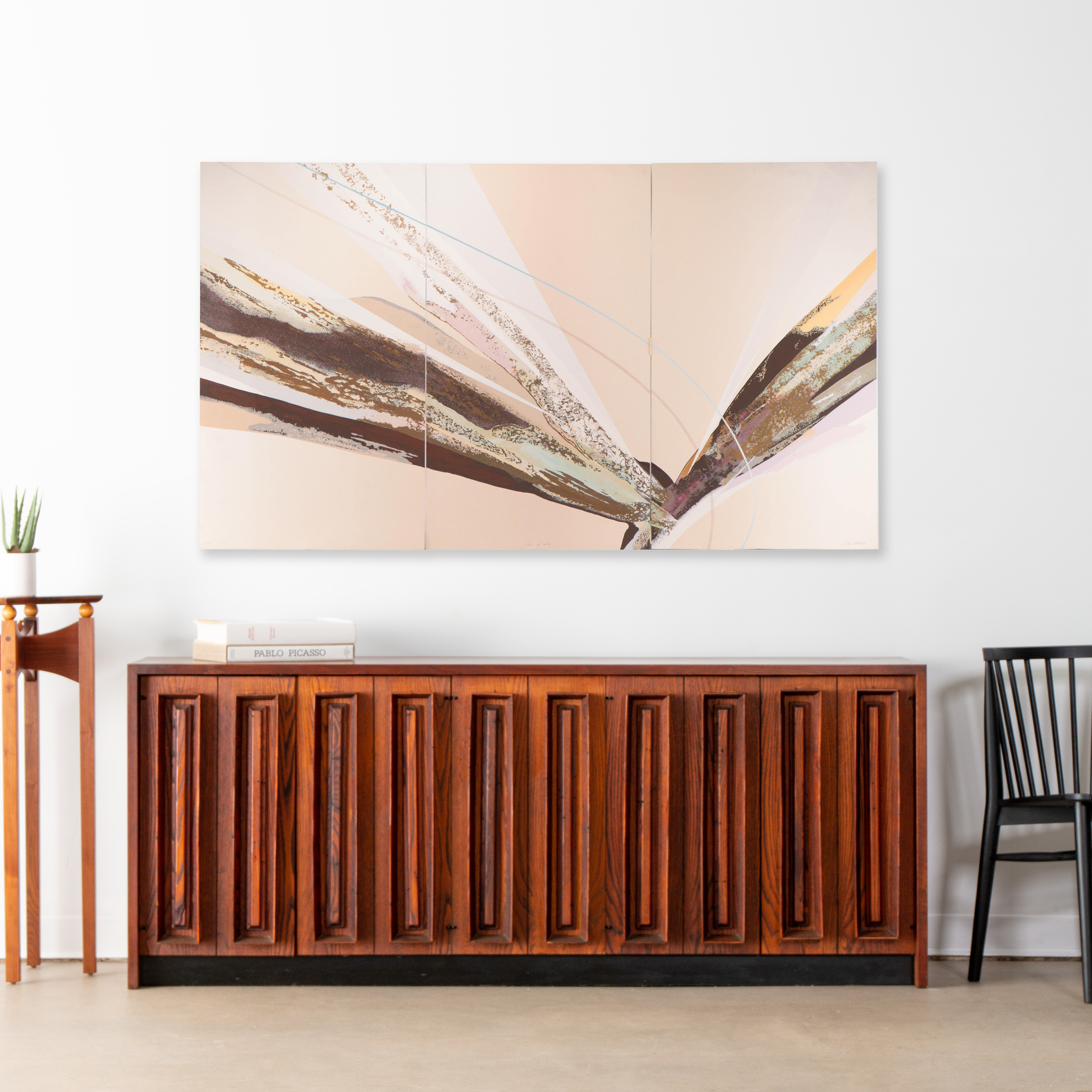 Elba Alvarez Abstract Embellished Serigraph Triptych "Poem of Color," Circa 1980