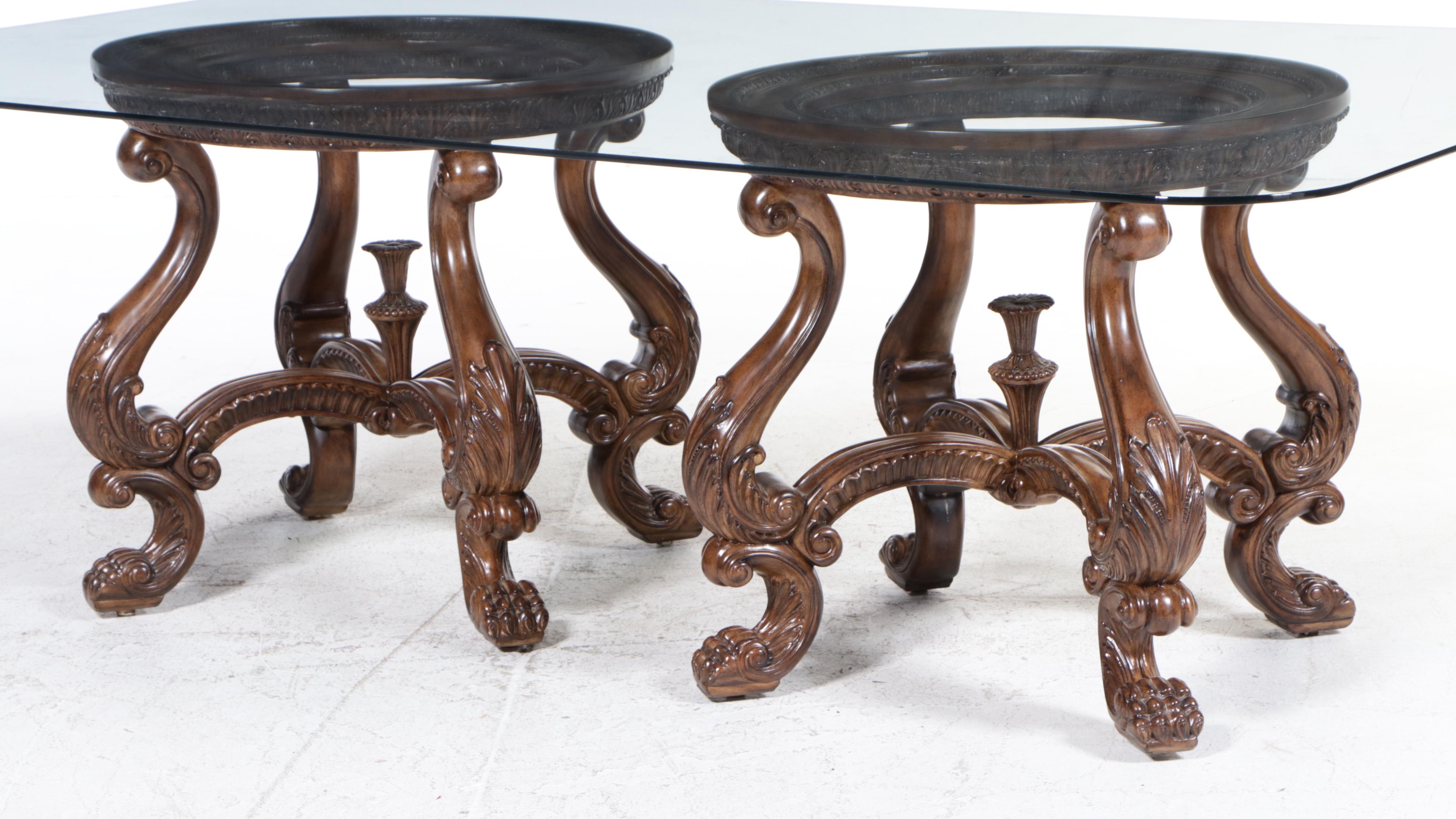 Henredon Georgian Style Glass Top Pedestal Dining Table and Chairs